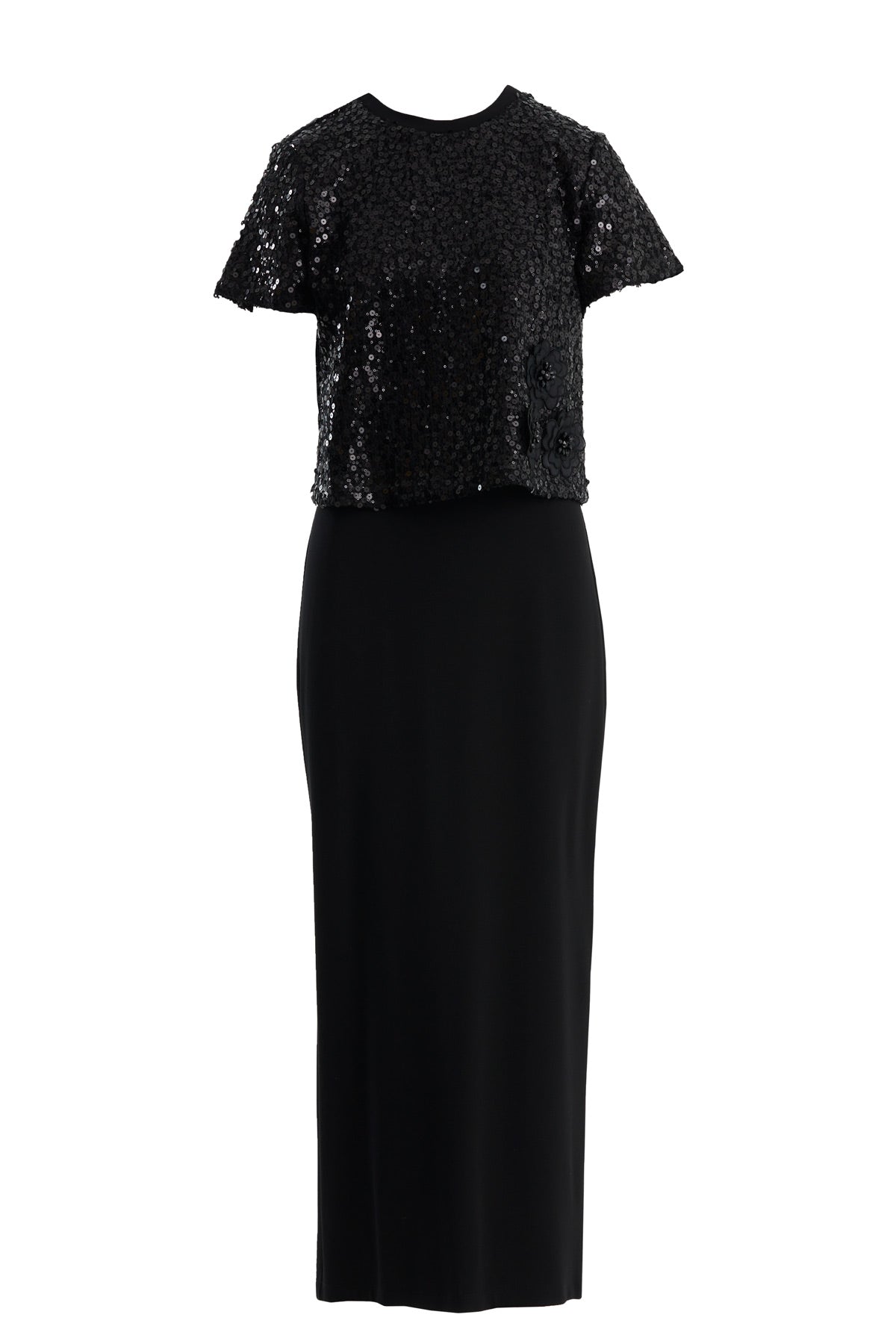 Black Floral Embroidered Stretch Dress