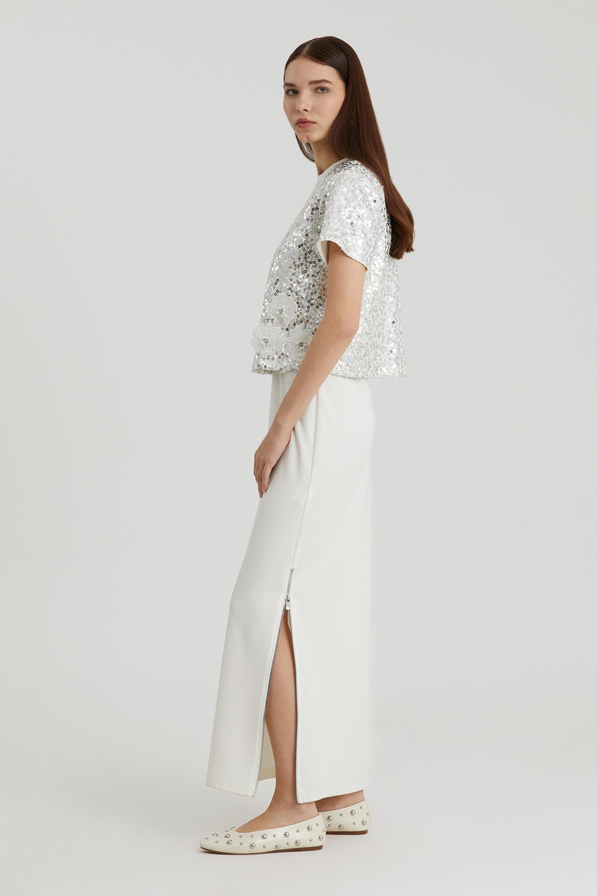 White Floral Embroidered Stretch Dress