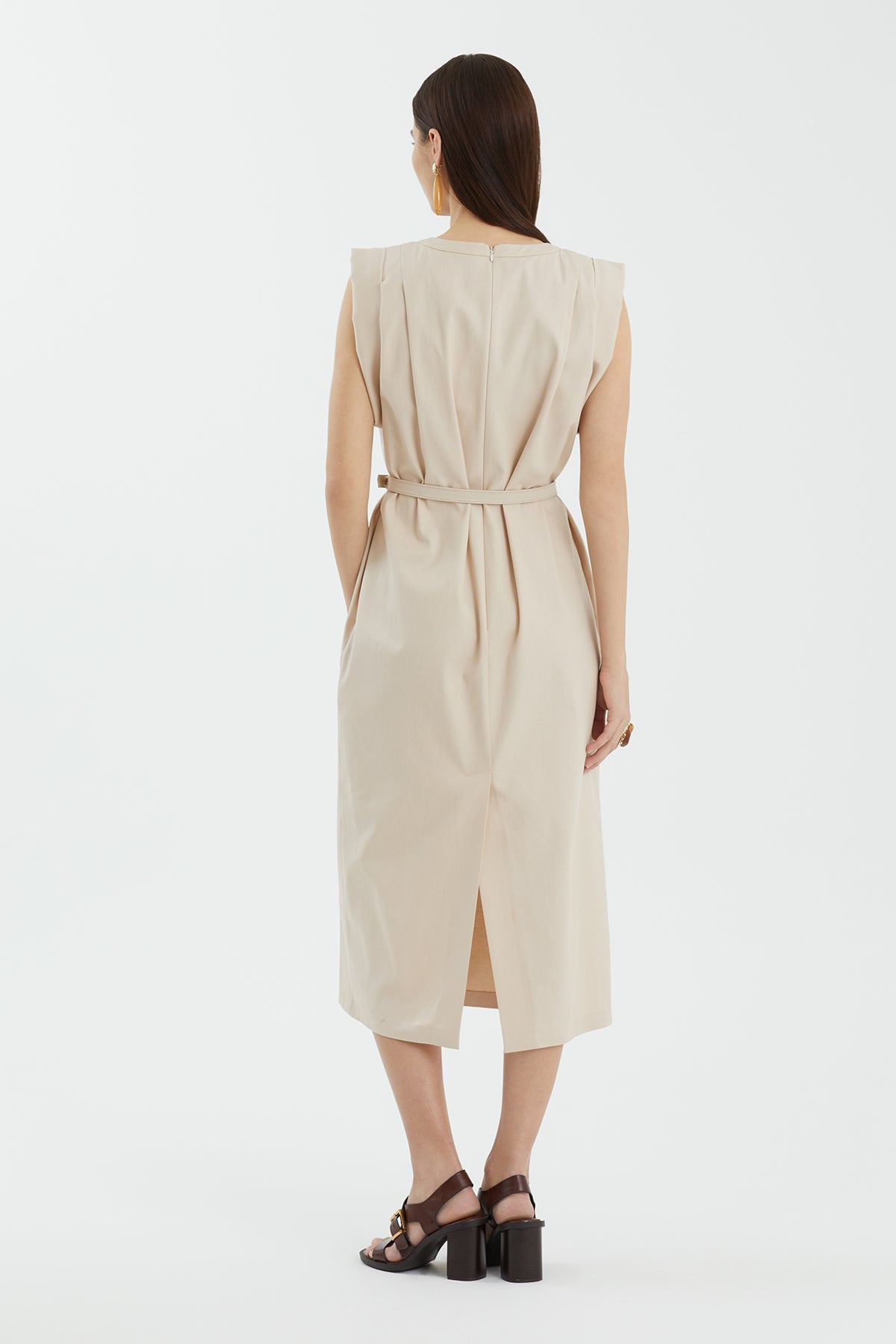 Beige Sleeveless Straight-Cut Dress