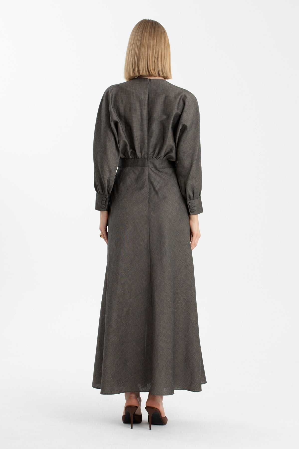 Grey Long-Sleeve Ankle-Length Dress
