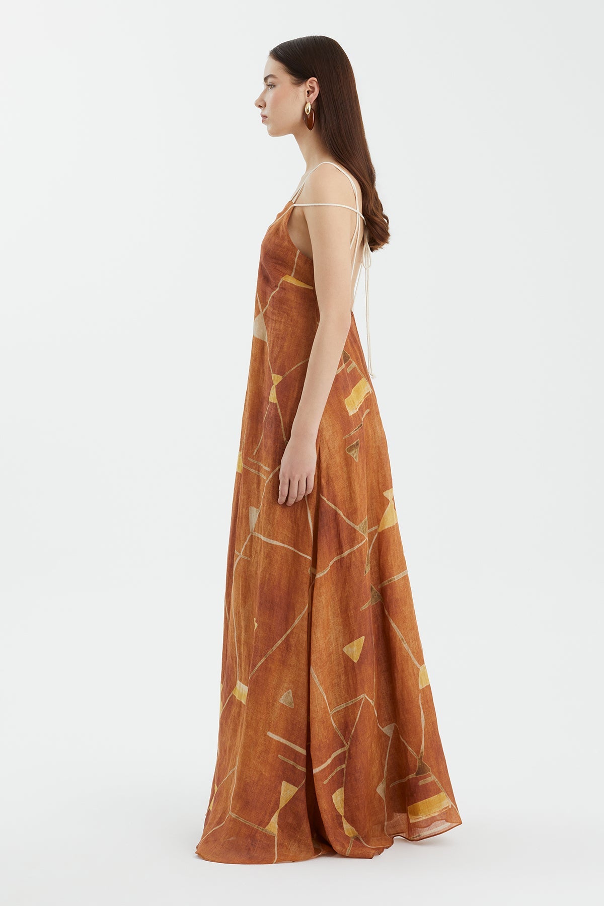 Brown Strappy Printed Relaxed Dress