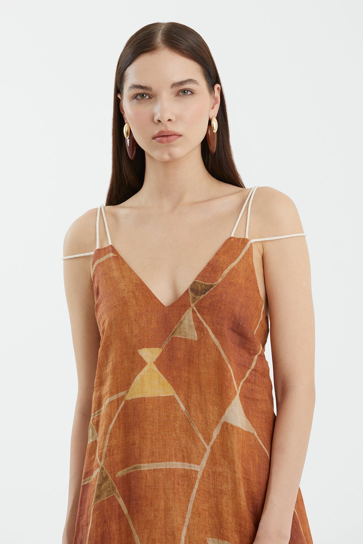 Brown Strappy Printed Relaxed Dress