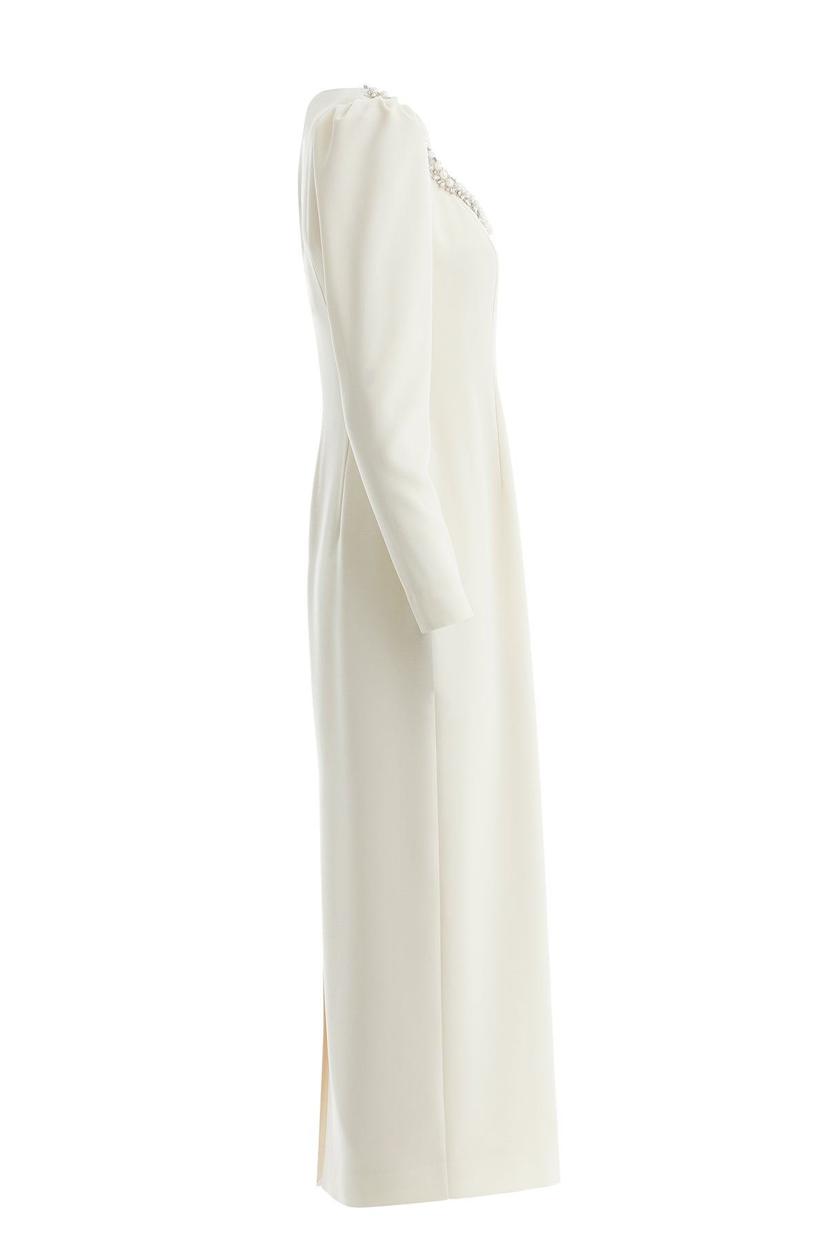 Beige Heart-Neck Embellished Dress