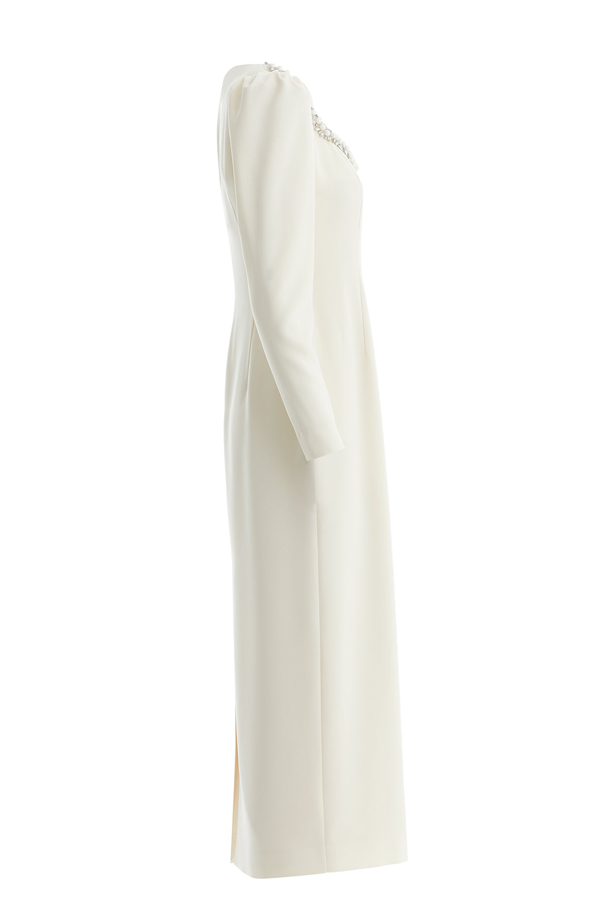 Beige Heart-Neck Embellished Dress