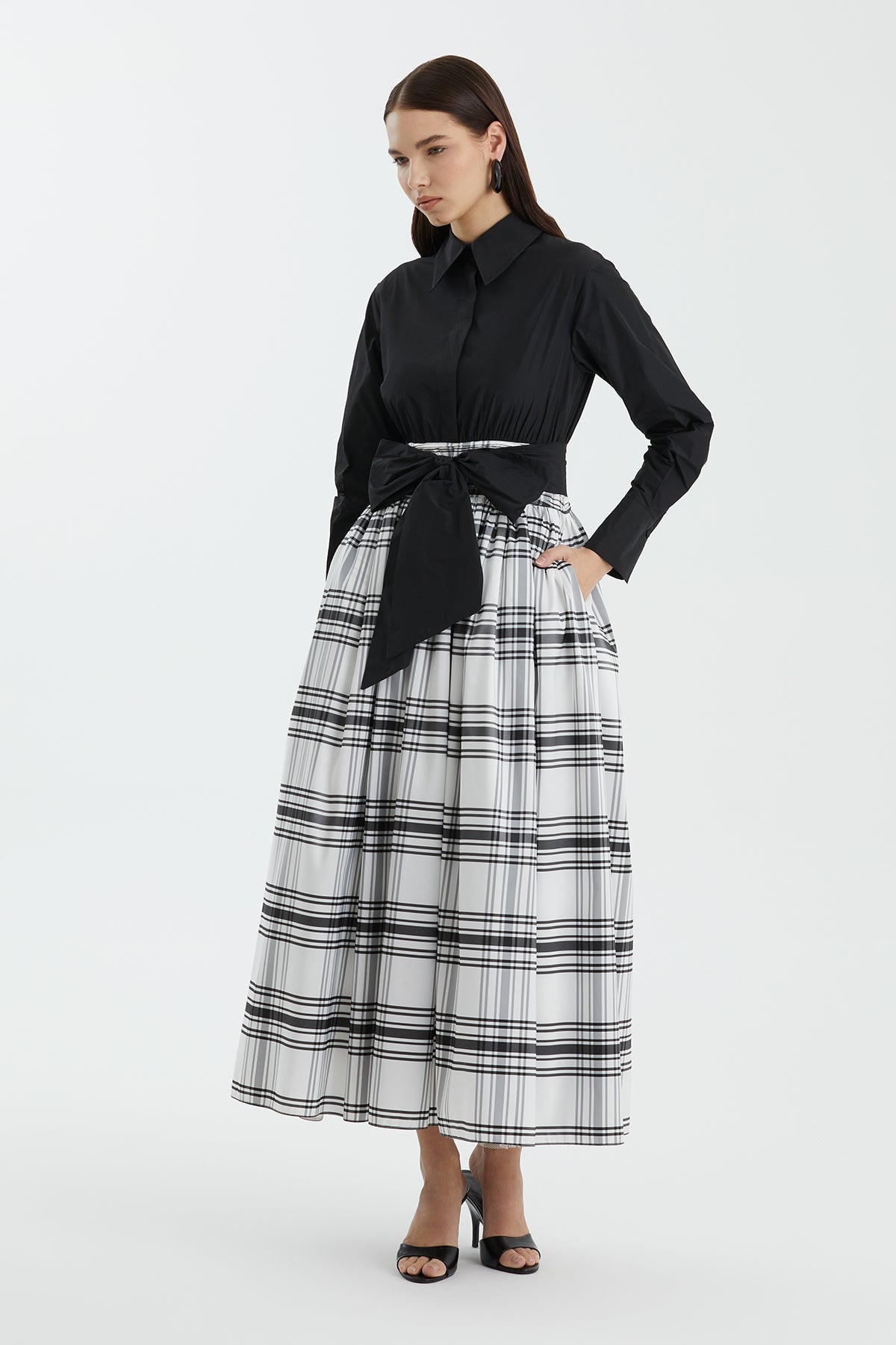 Black Checked Belted Dress