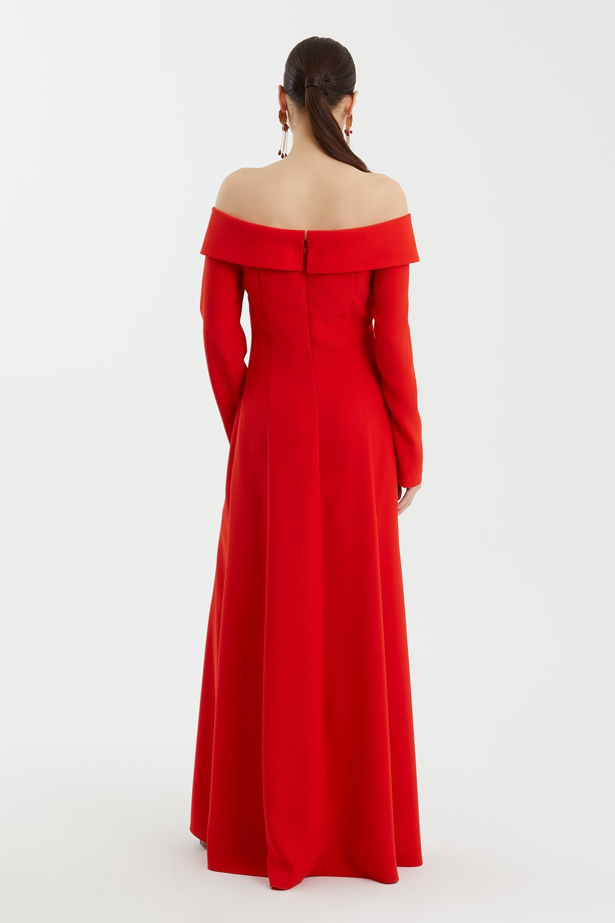 Red Long-Sleeve Strapless Dress