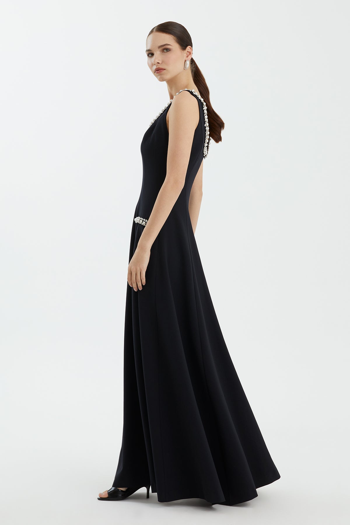 Black Square-Neck Embellished Dress