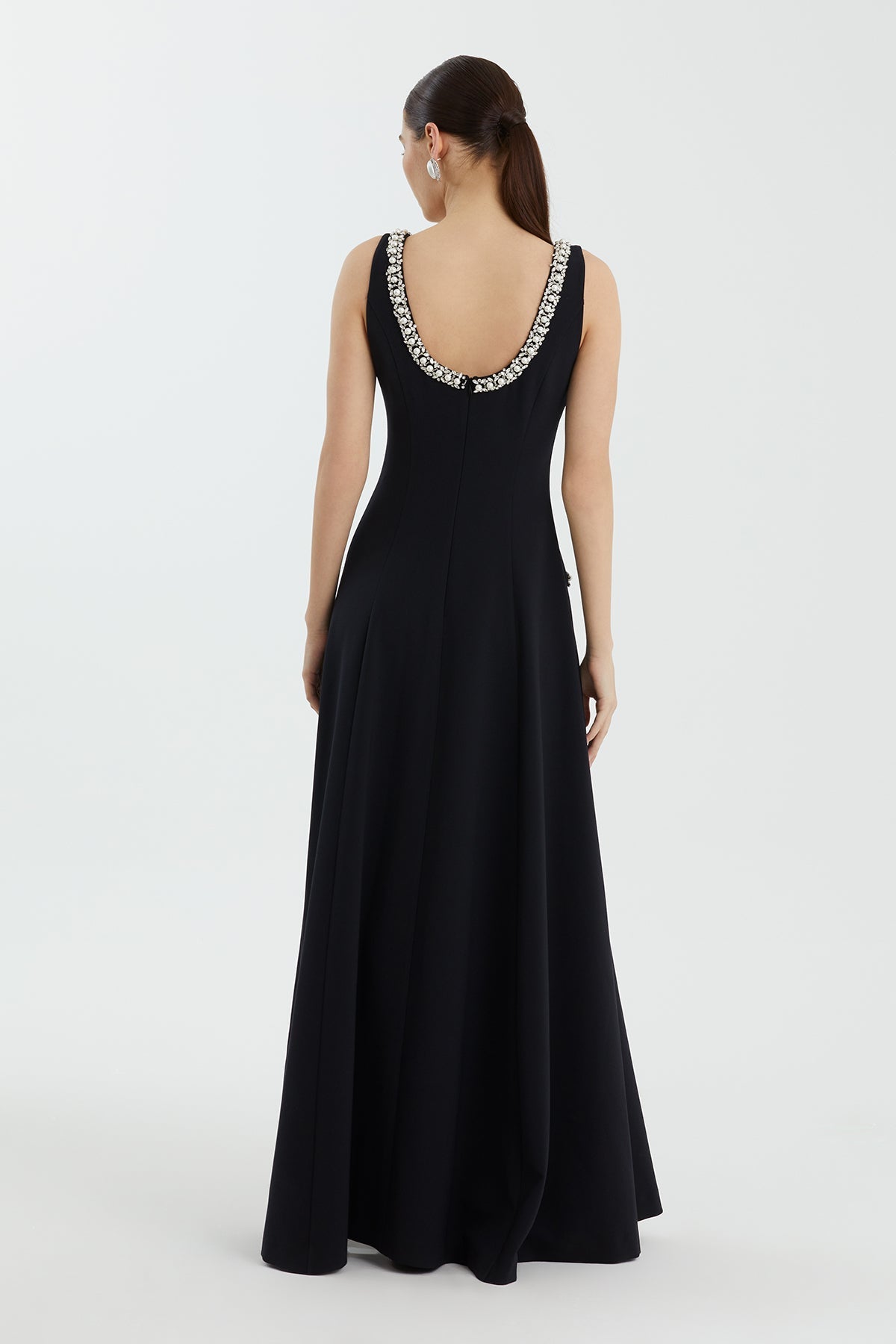 Black Square-Neck Embellished Dress