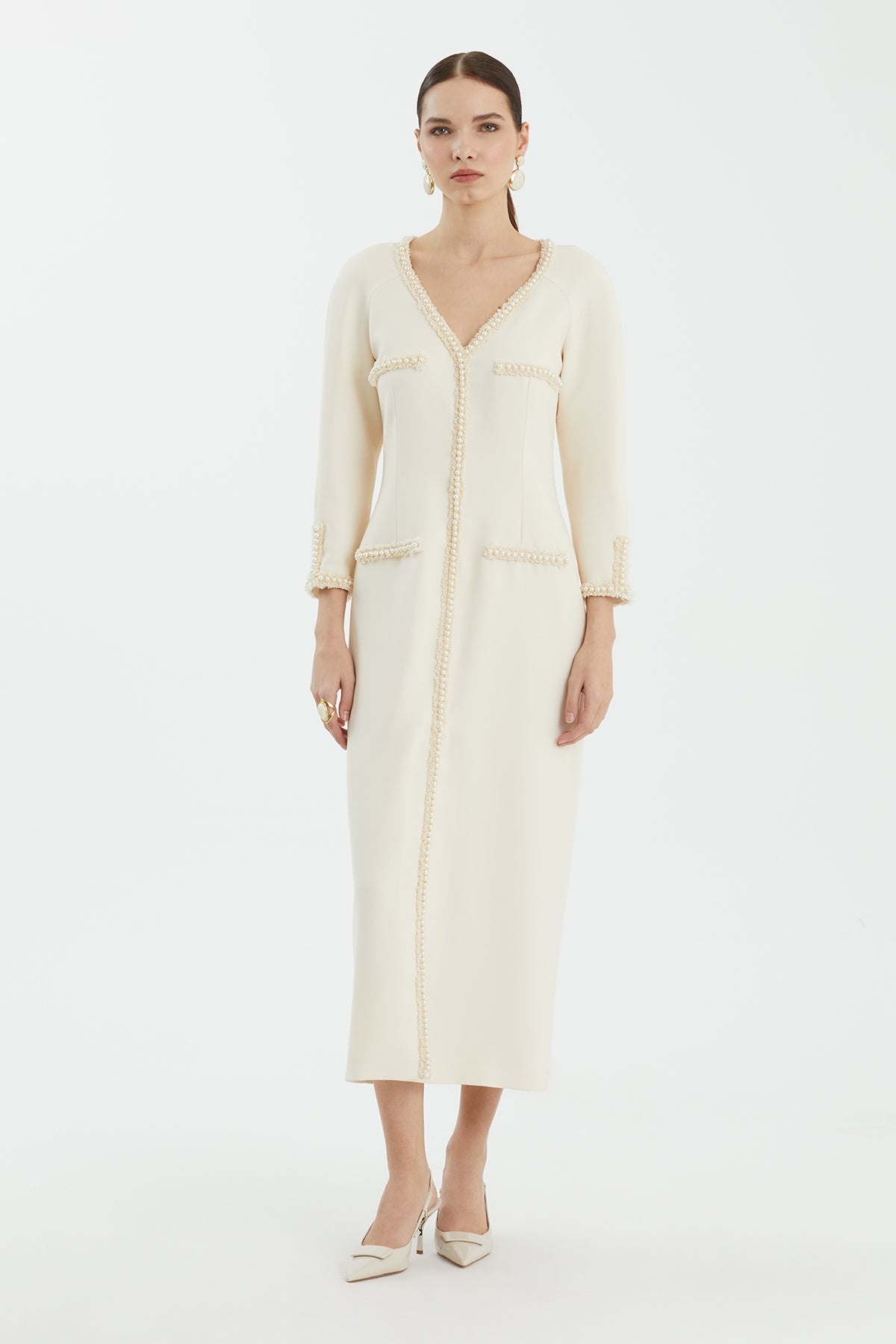Beige V-Neck Dress