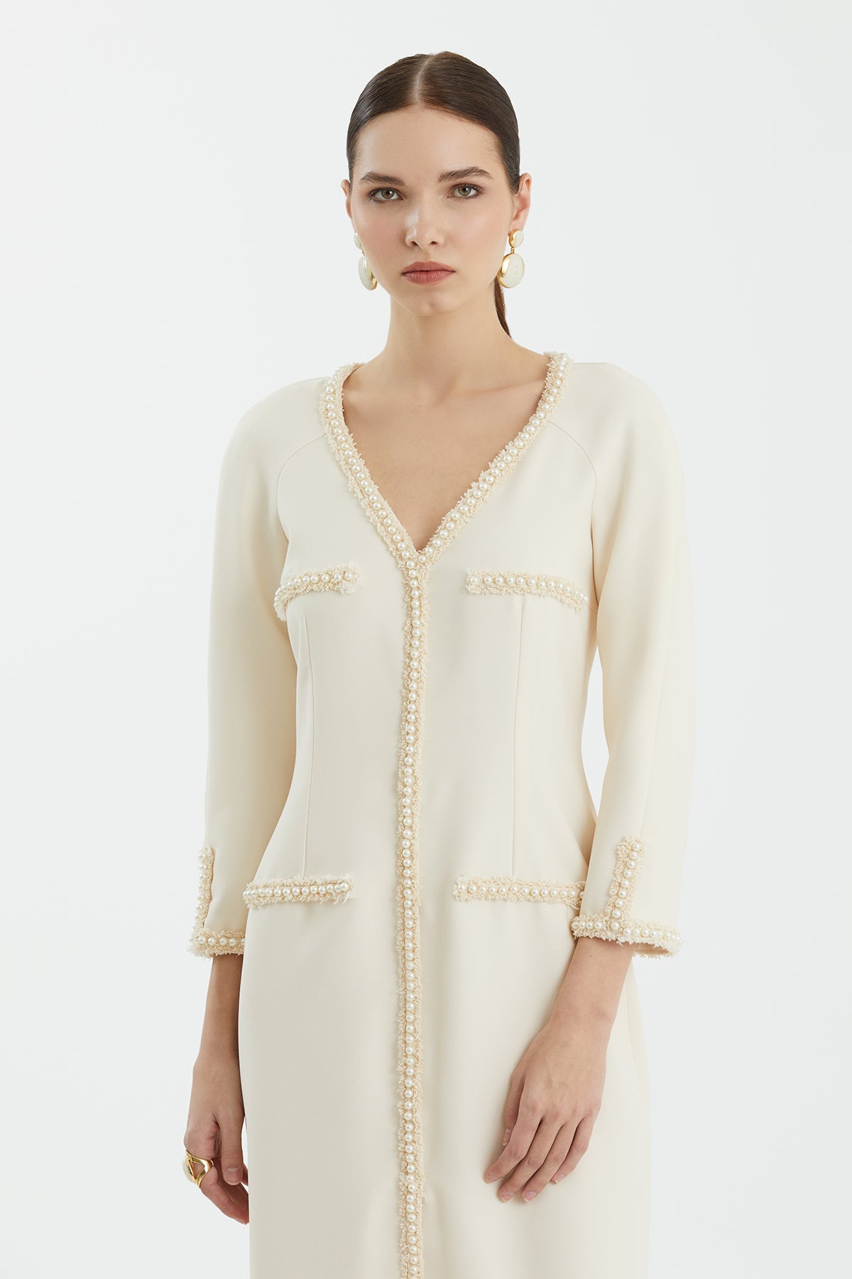 Beige V-Neck Dress