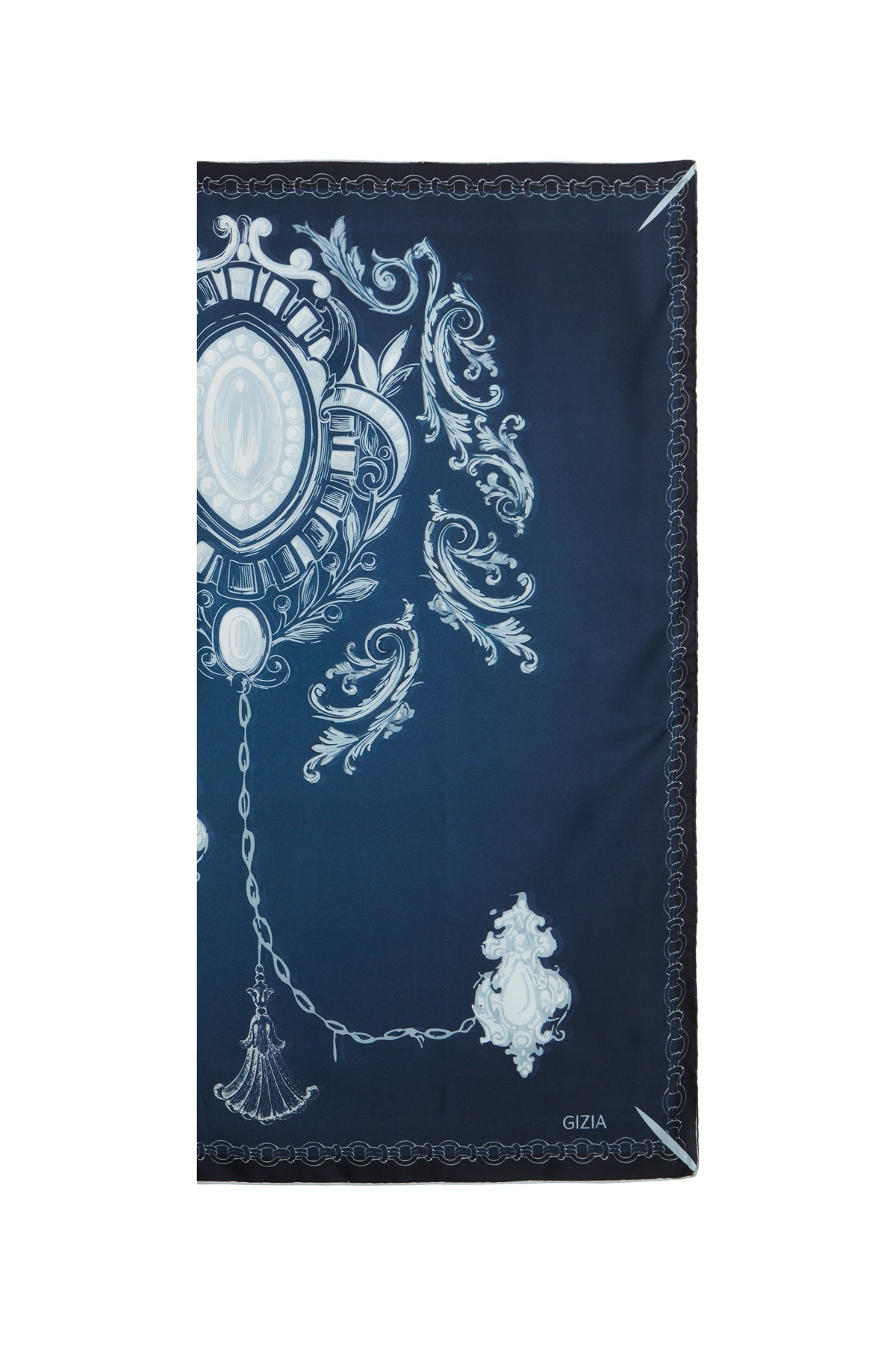 Dark Blue Baroque Print Silk Scarf