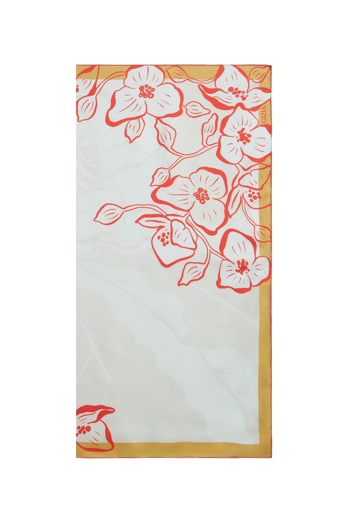 Beige Floral Motif Silk Scarf