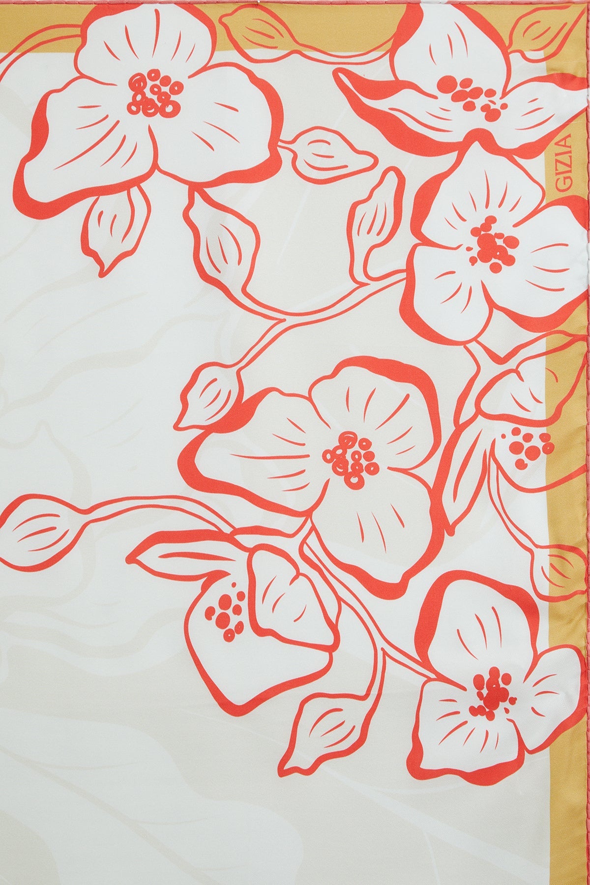 Beige Floral Motif Silk Scarf