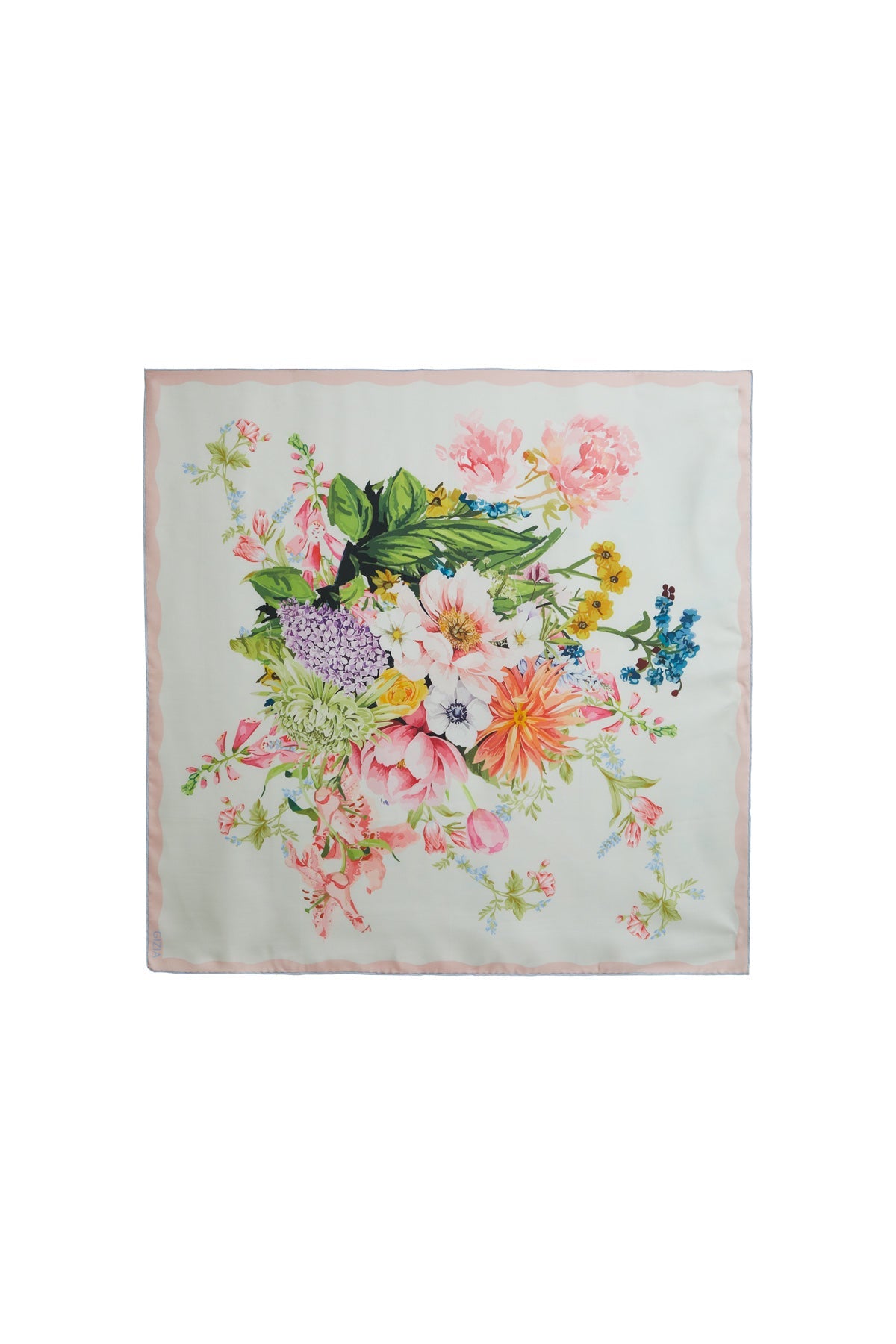 Ecru Colorful Floral Silk Scarf