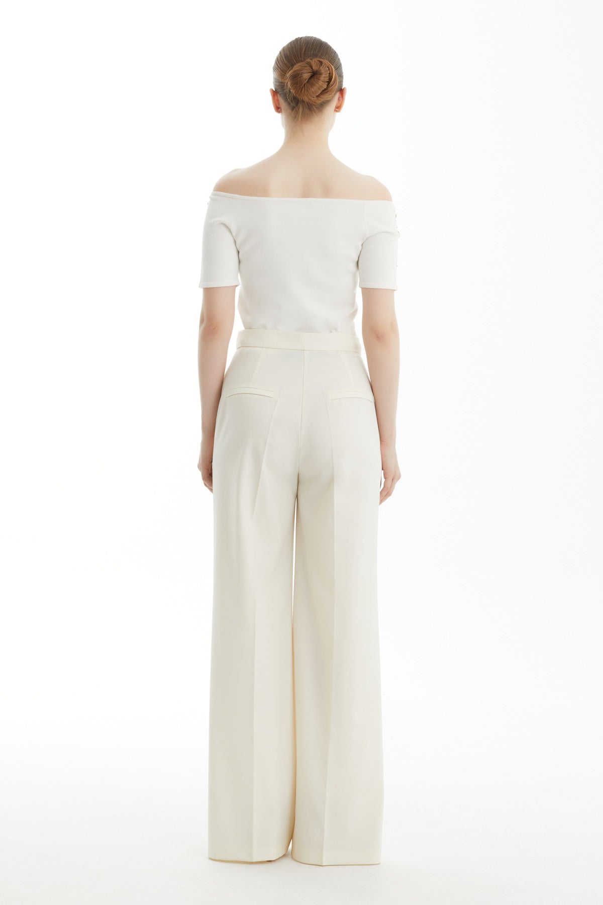 Ecru Relaxed Lace-Trim Trousers