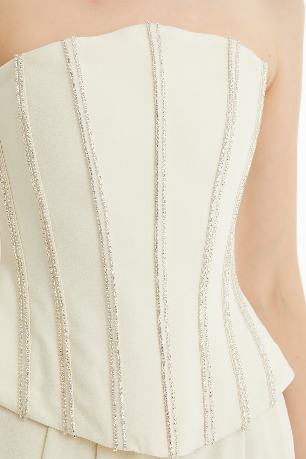Beige Embellished Trim Strapless Top