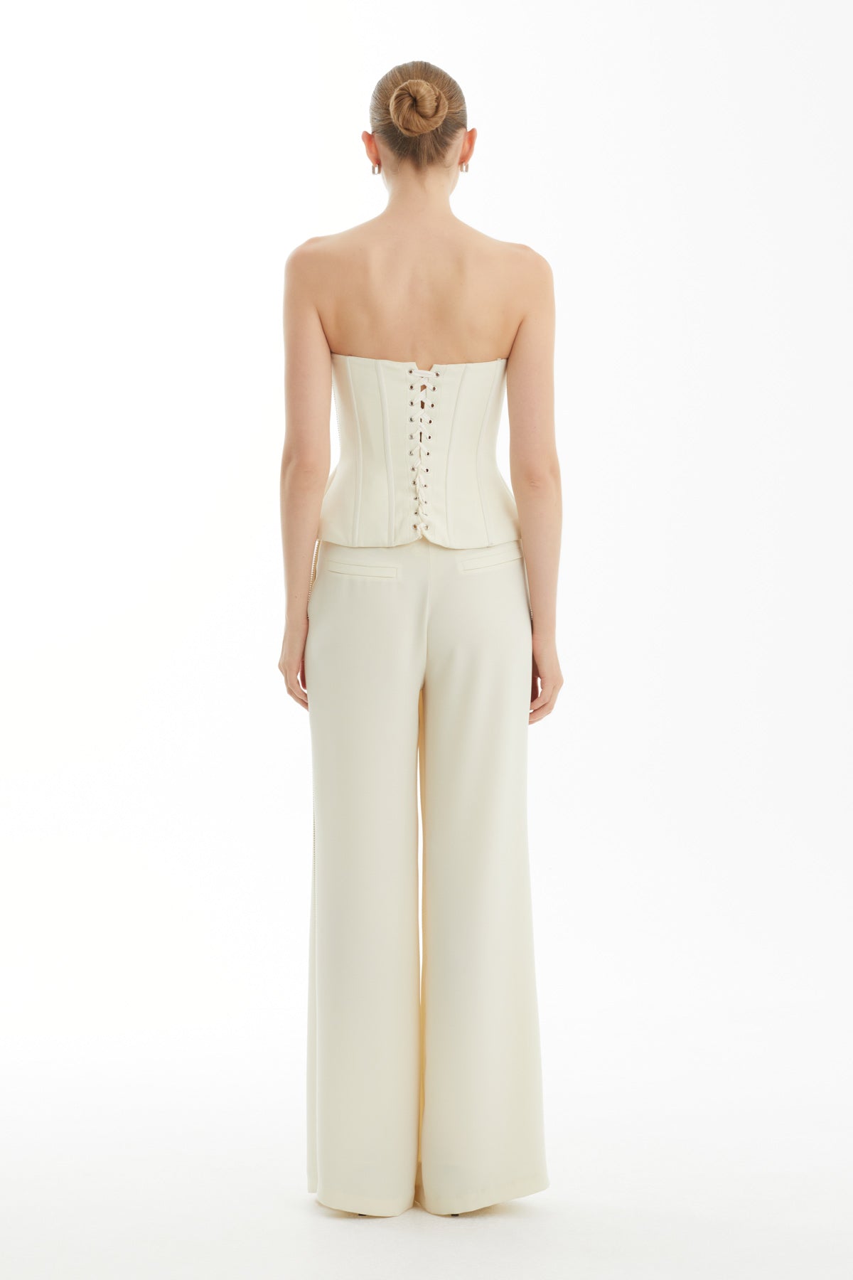 Beige Embellished Trim Strapless Top