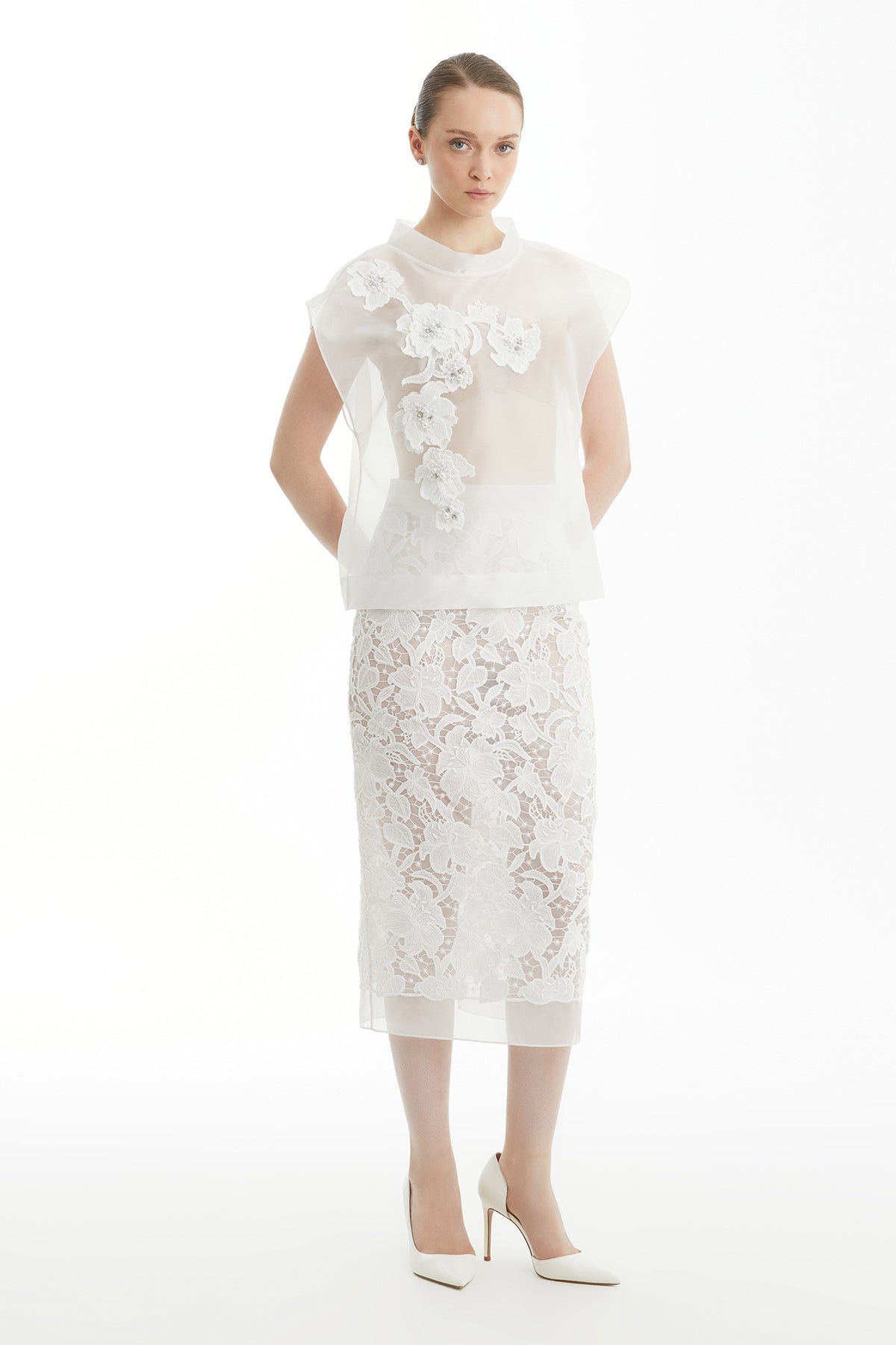 Ecru Appliqué Embellished Blouse