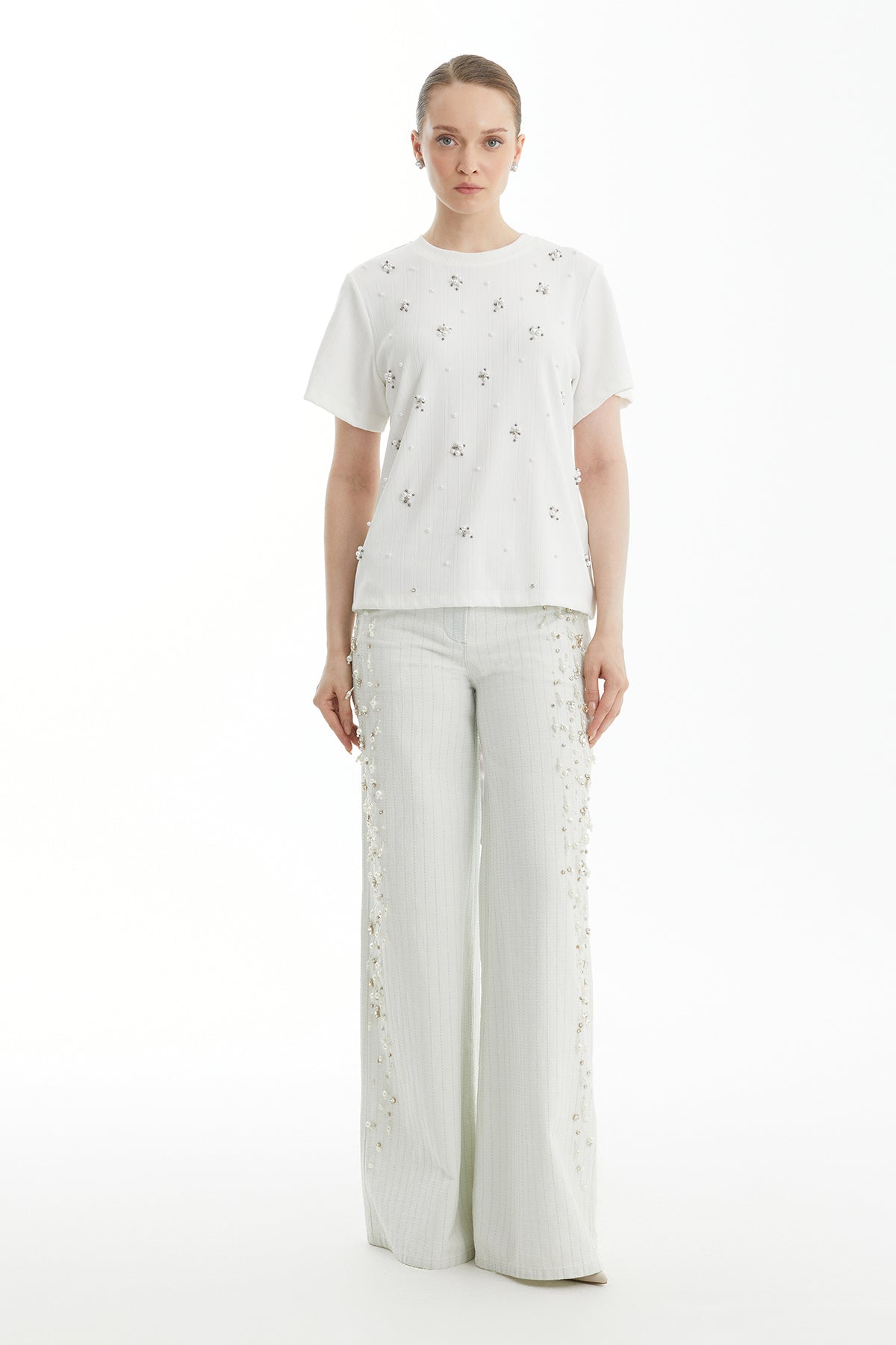 White Embroidered Short-Sleeve Blouse