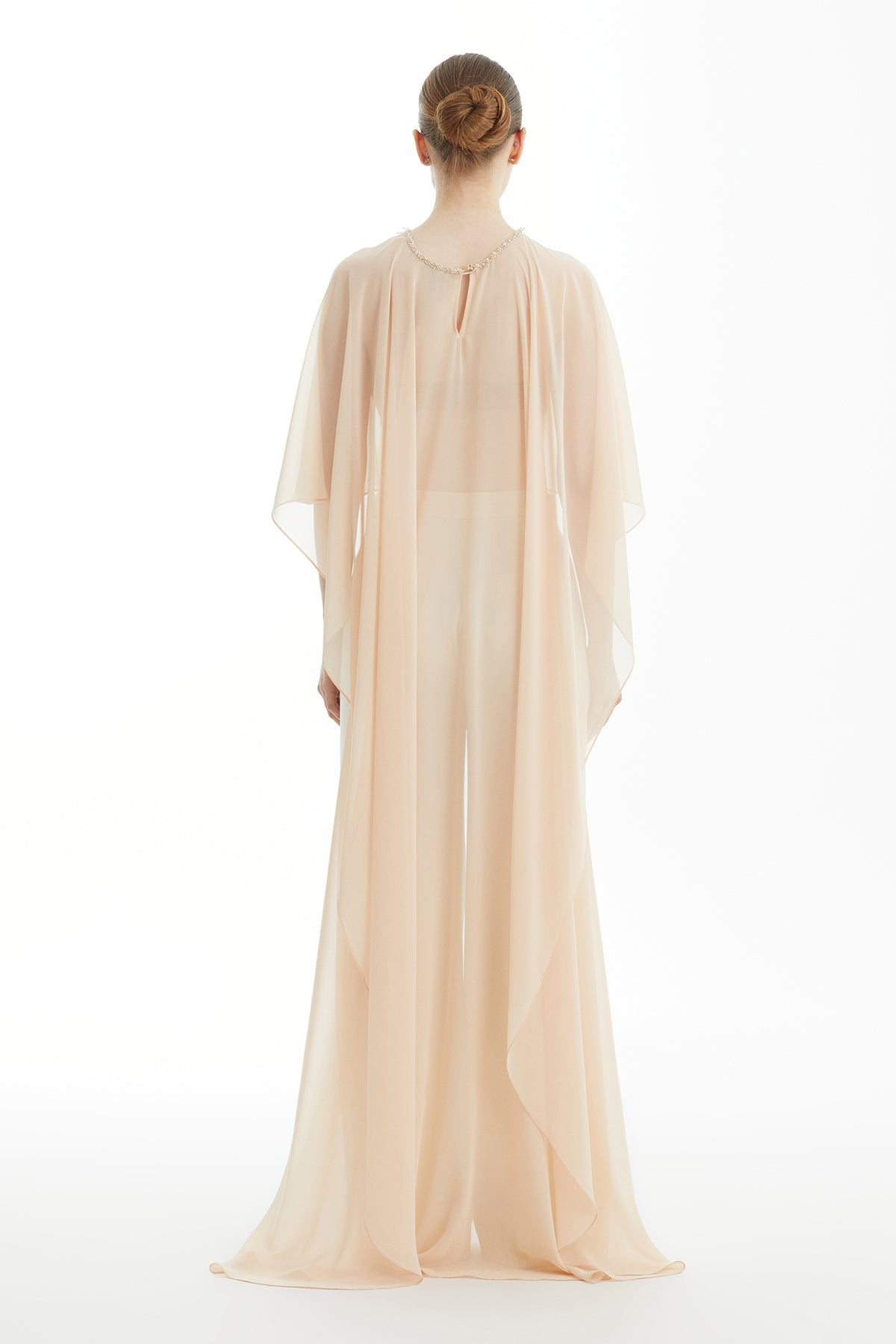 Pink Embroidered-Collar Long Cape