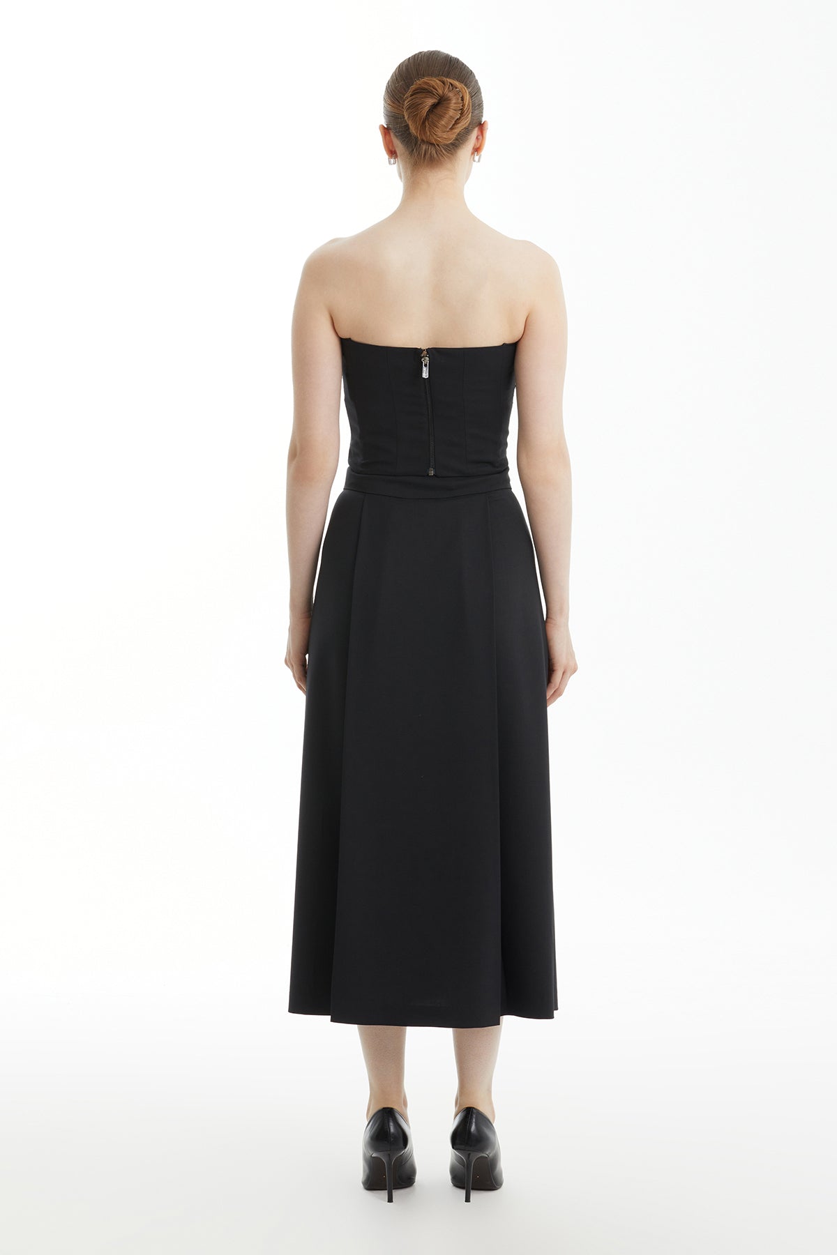 Black Pleated Snap-Detail Skirt