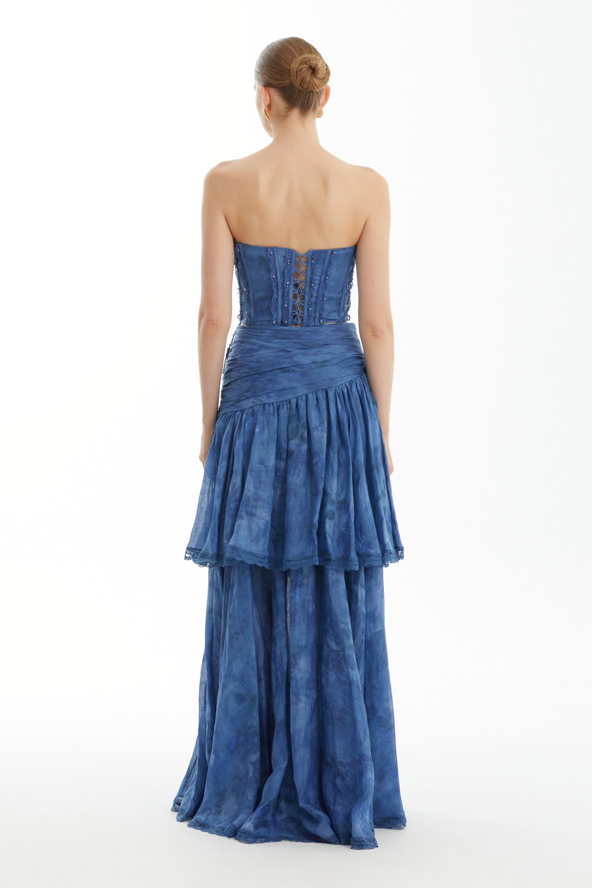 Blue Gathered Patterned Skirt