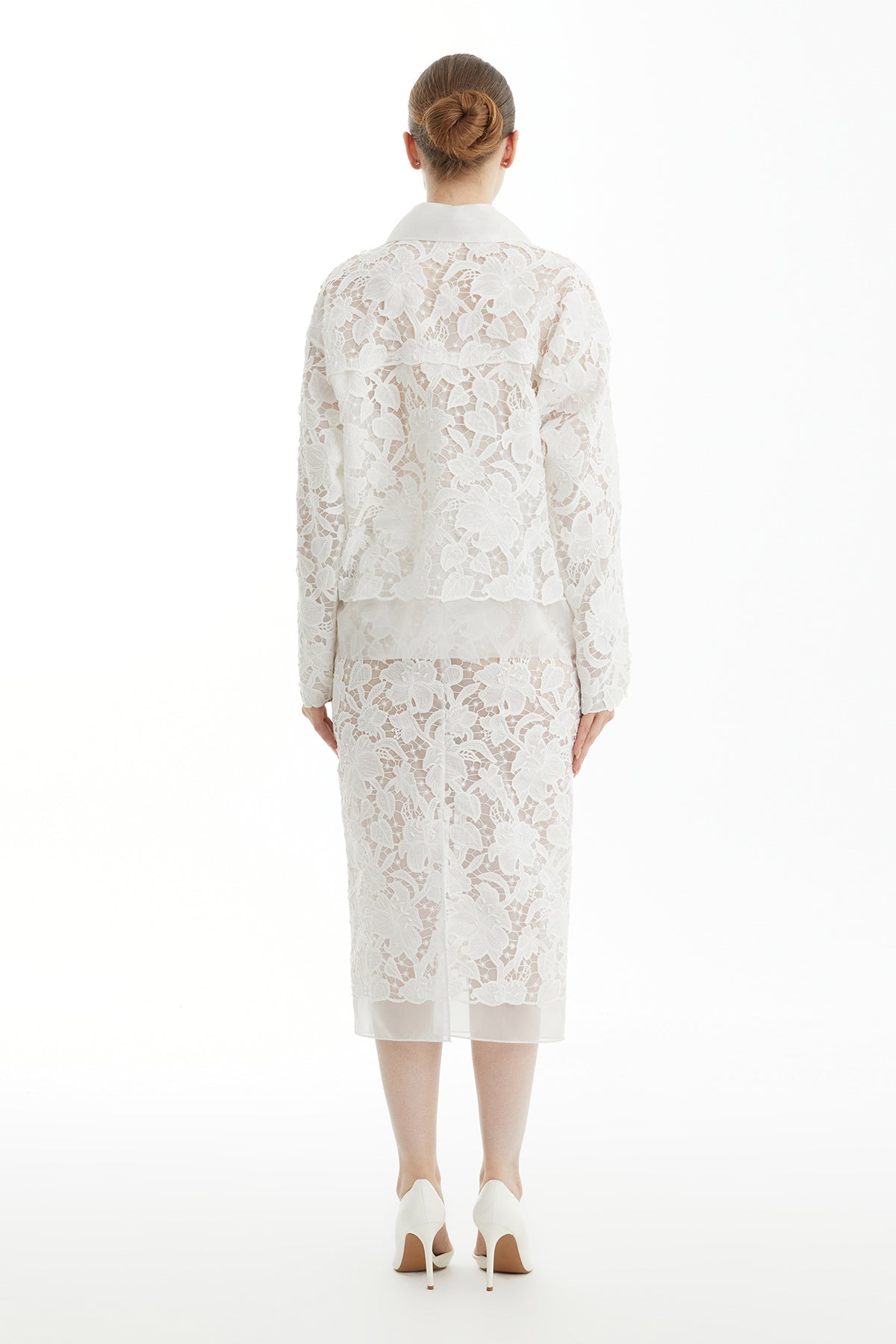 White Embroidered Snap-Front Patterned Jacket