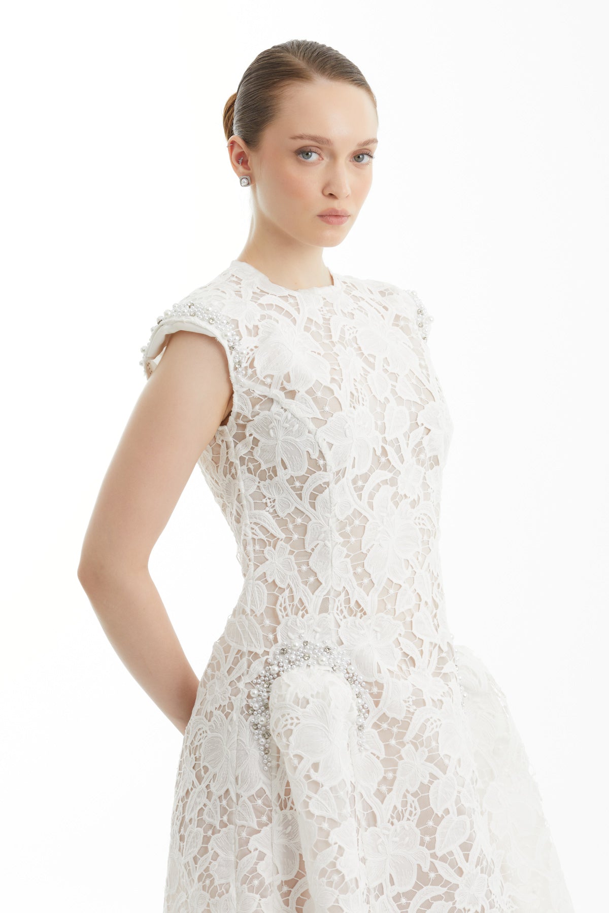White Embroidered Patterned Midi Dress