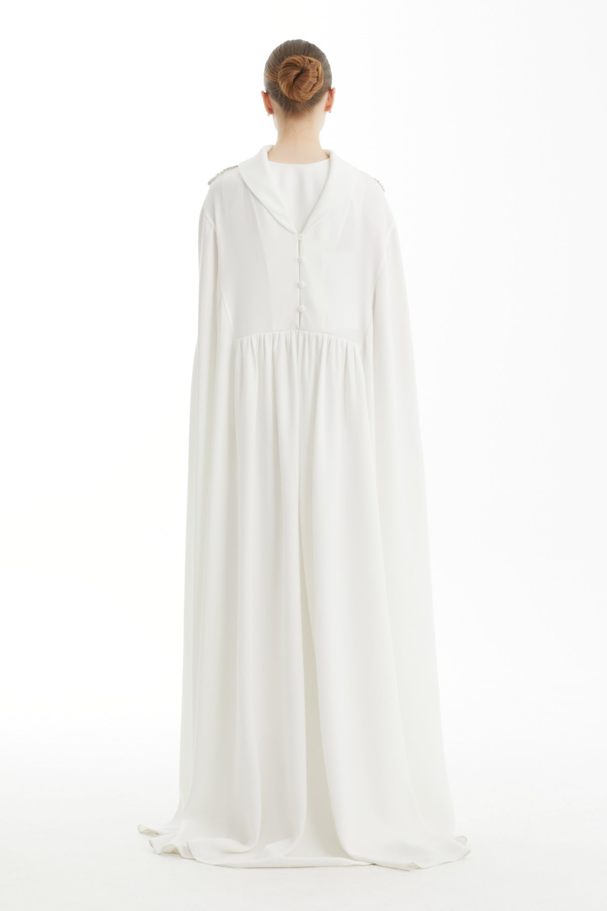 Ecru Embroidered Cape Dress