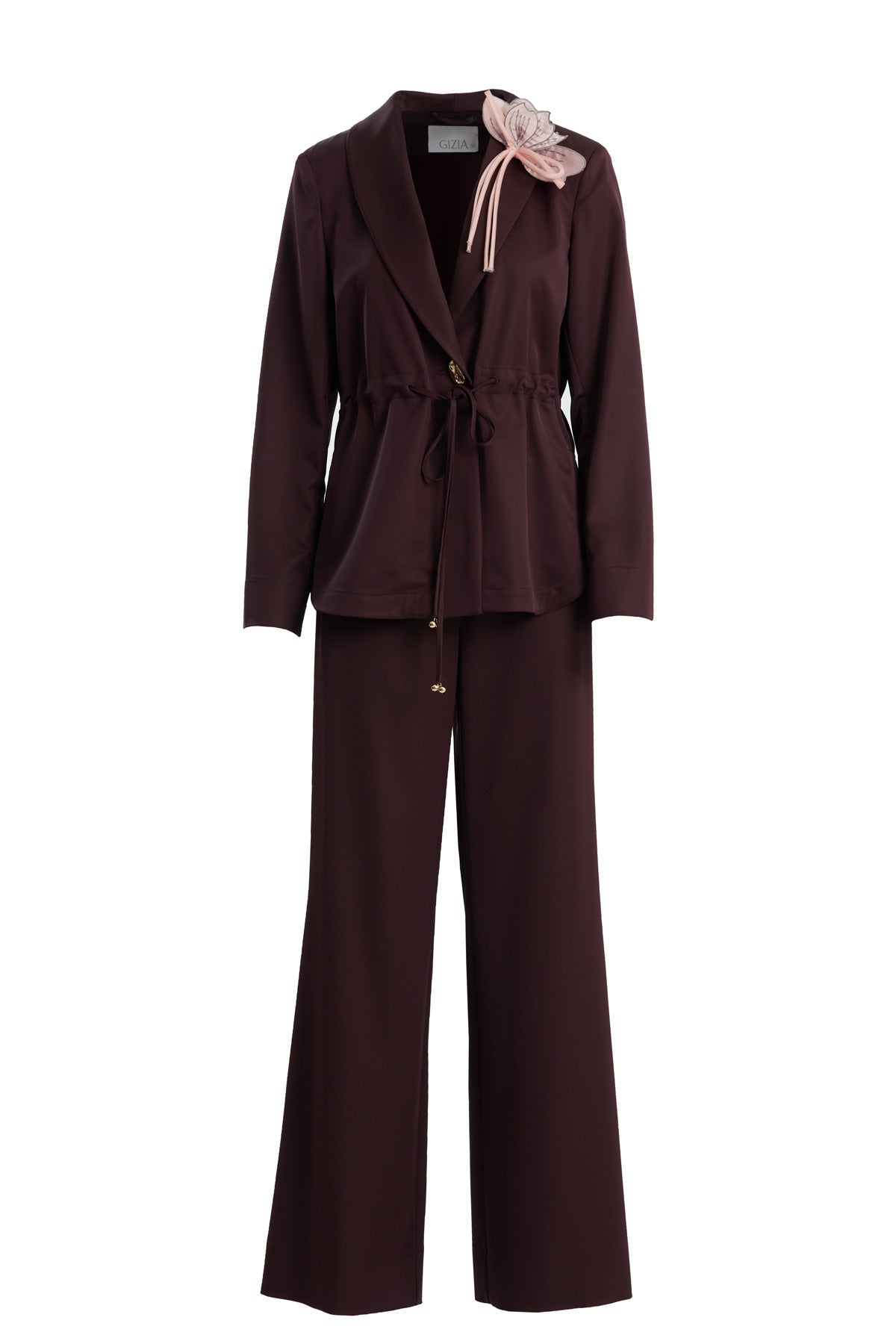 Purple Purple Floral Brooch Detail Blazer and Pants Set