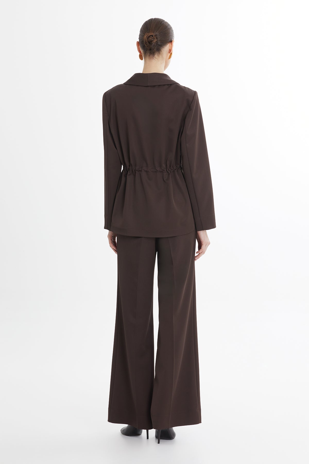 Brown Floral Brooch Detail Blazer and Pants Set