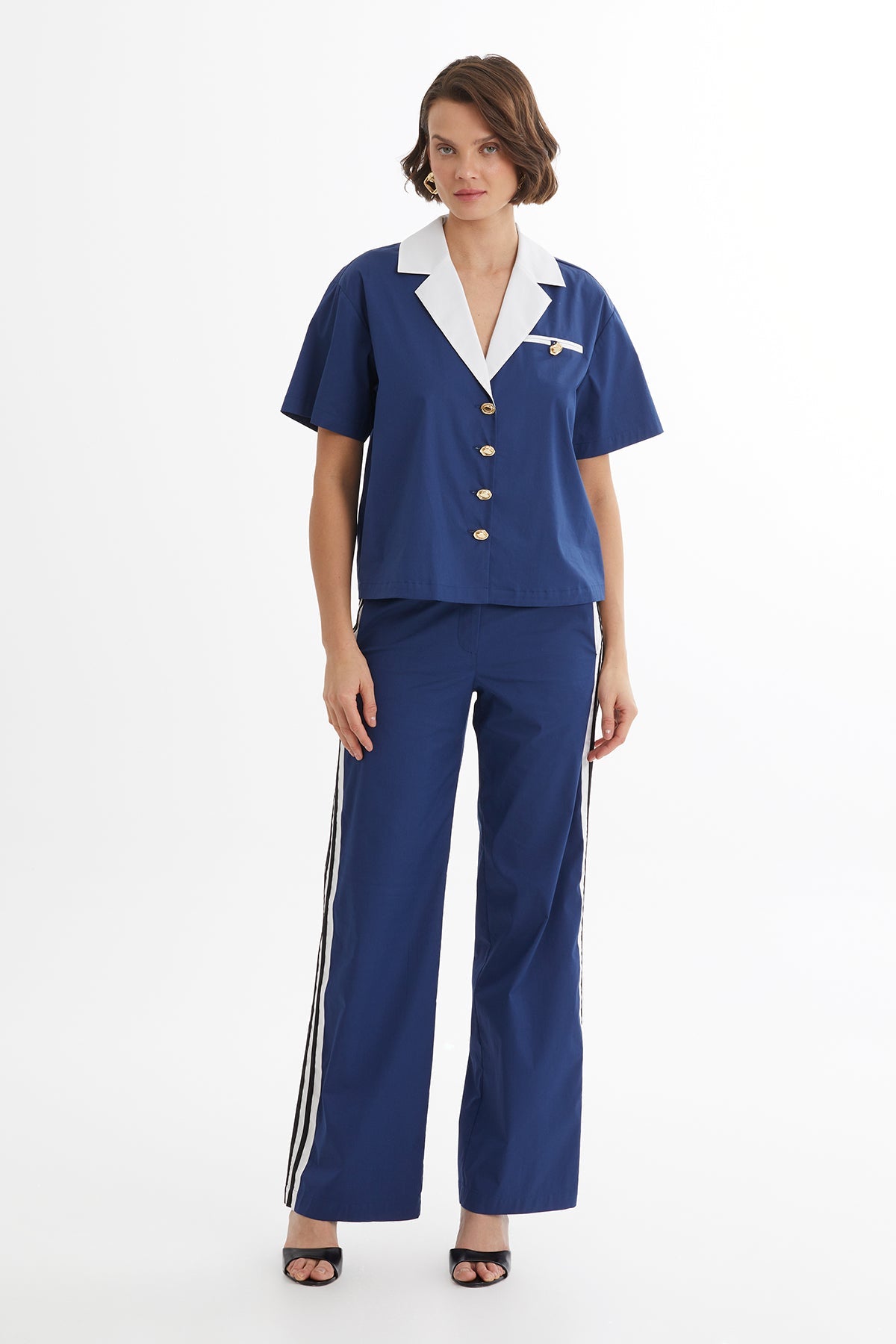 Dark Navy Shirt Detail Track Suit Set