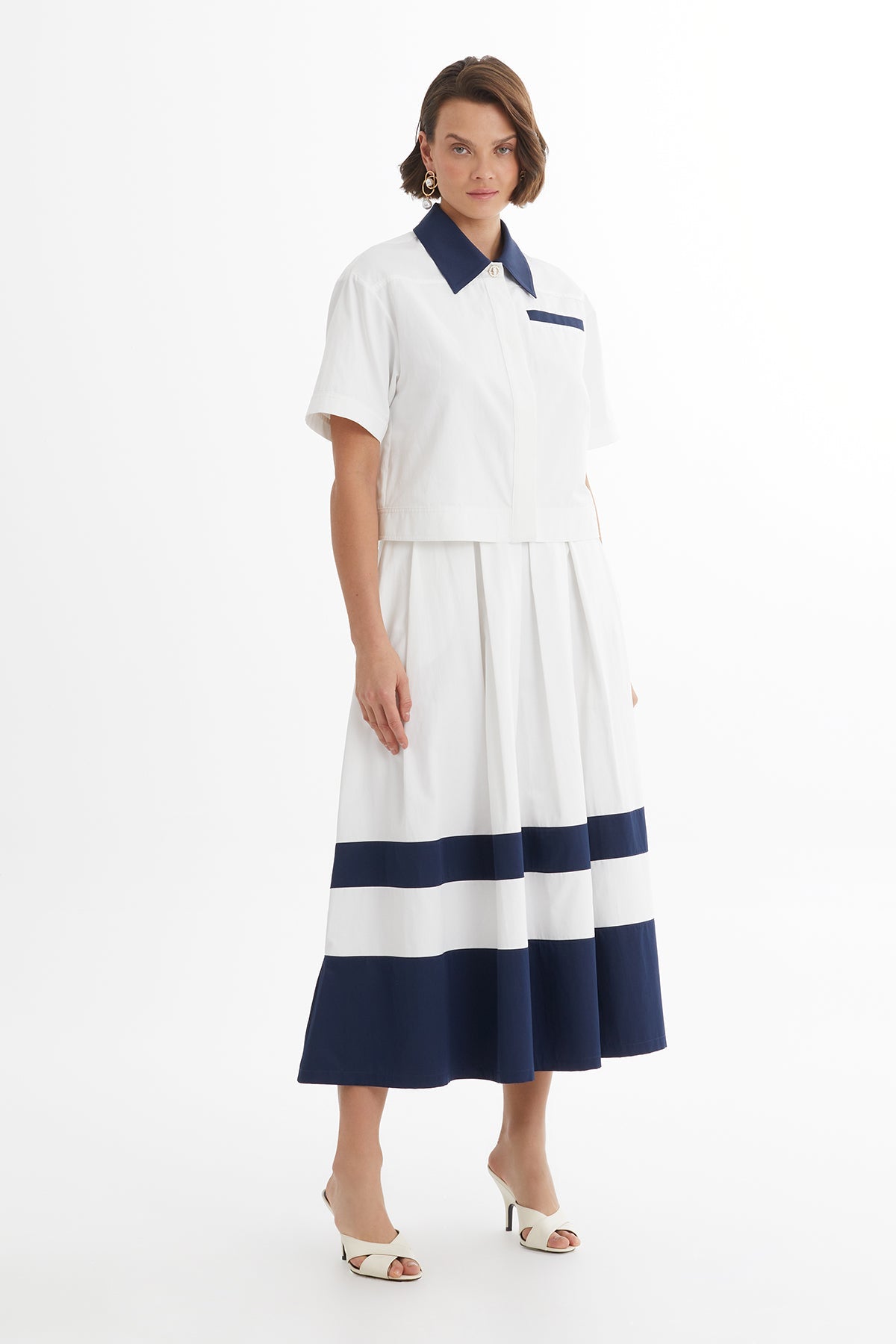 Ecru Contrast Stripe Midi Set