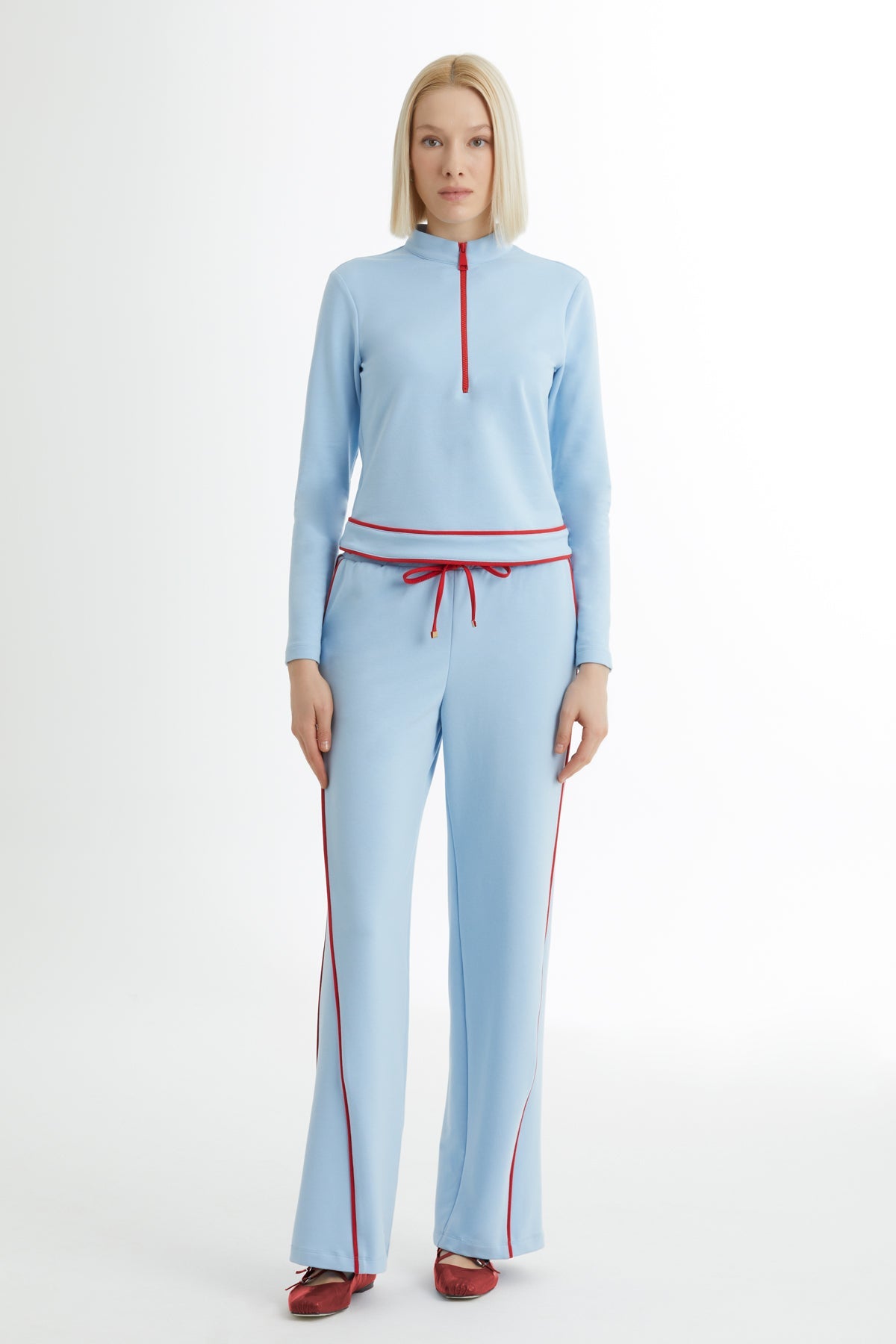 Blue Sweatshirt Set with Blouse and Pants