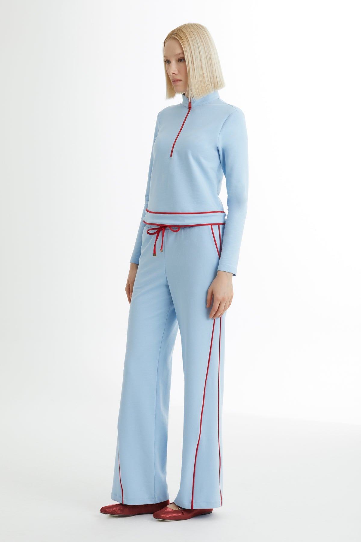 Blue Sweatshirt Set with Blouse and Pants