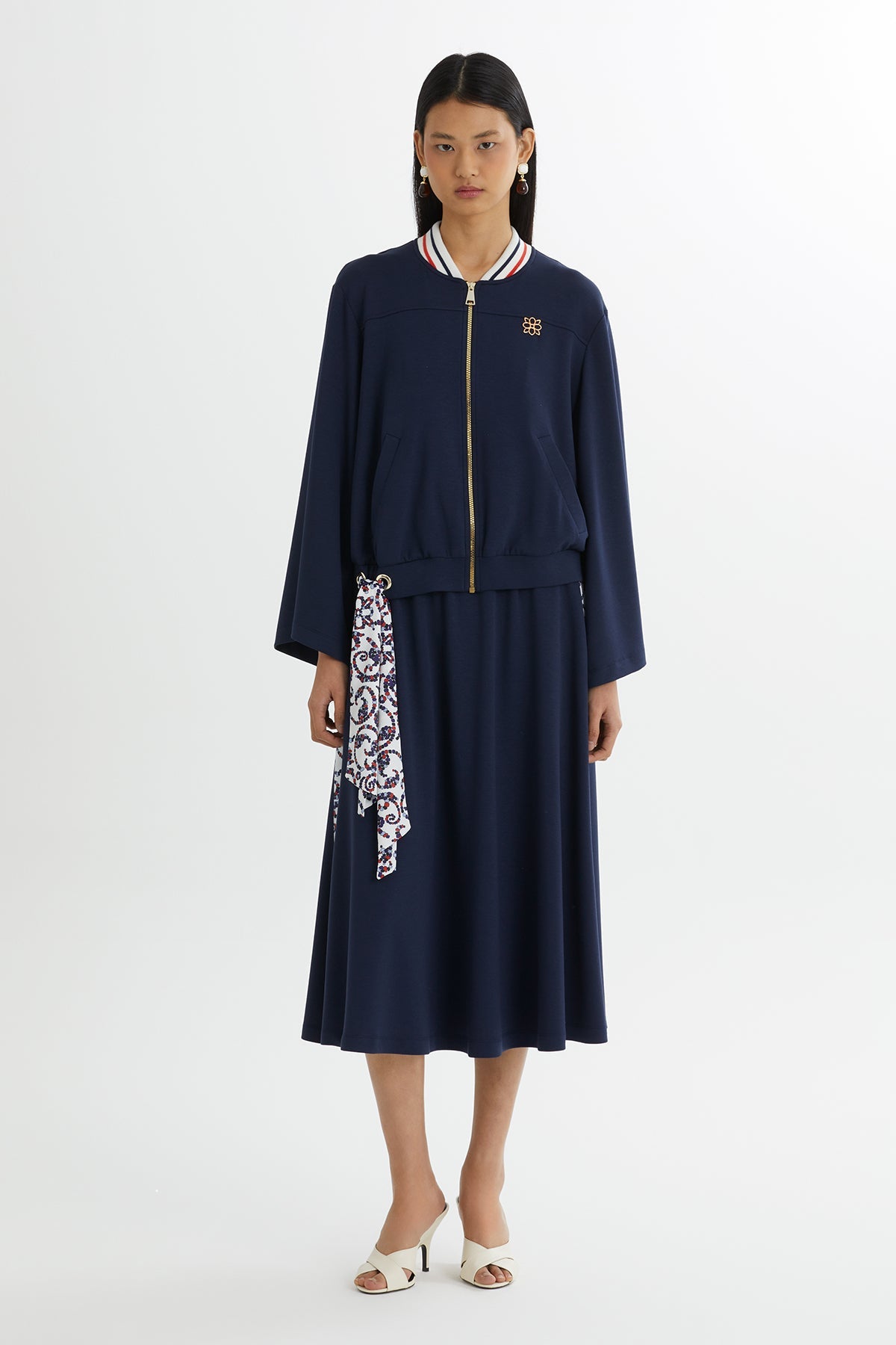 Dark Navy Batwing Sleeve Jacket and Skirt Sweatshirt Set