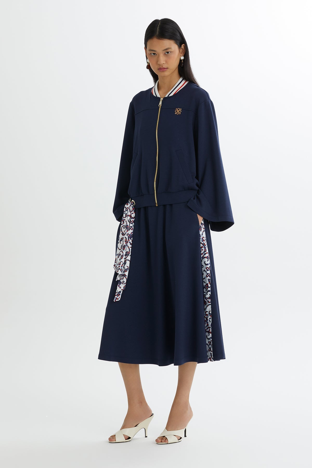 Dark Navy Batwing Sleeve Jacket and Skirt Sweatshirt Set