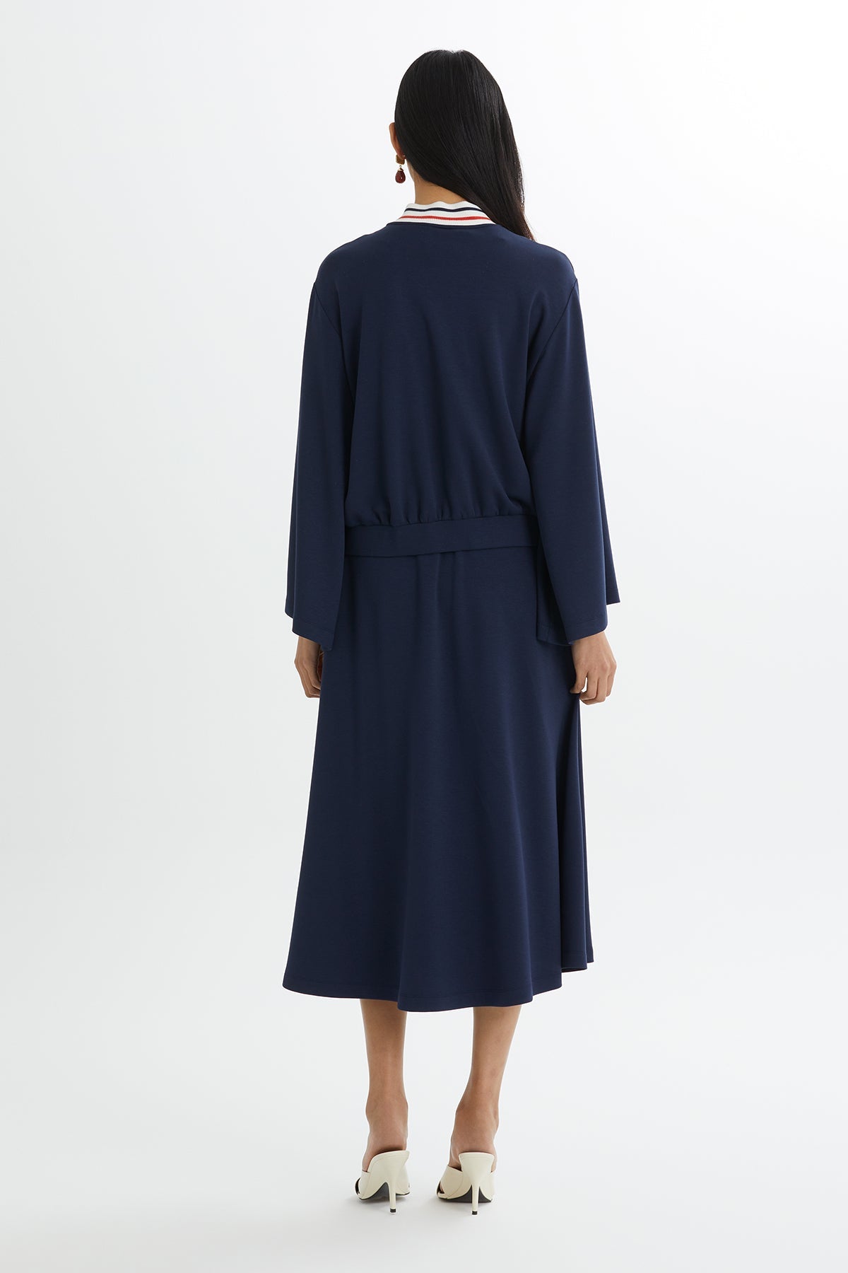 Dark Navy Batwing Sleeve Jacket and Skirt Sweatshirt Set