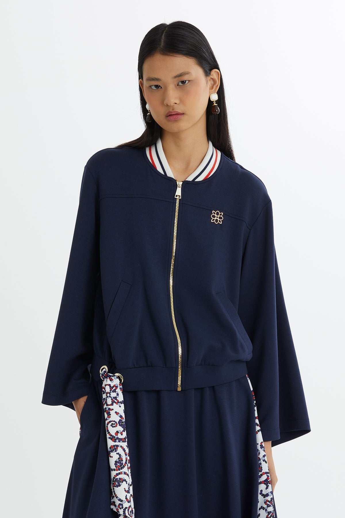 Dark Navy Batwing Sleeve Jacket and Skirt Sweatshirt Set