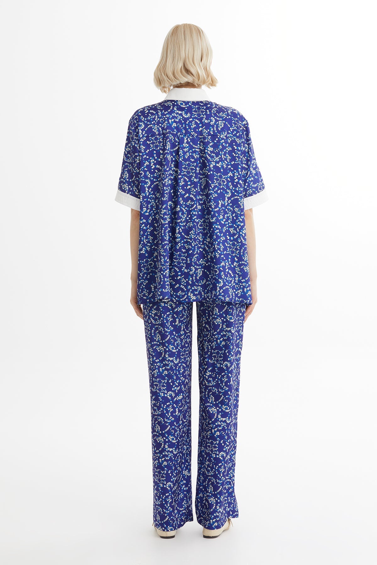 Blue Patterned Elastic Waist Set