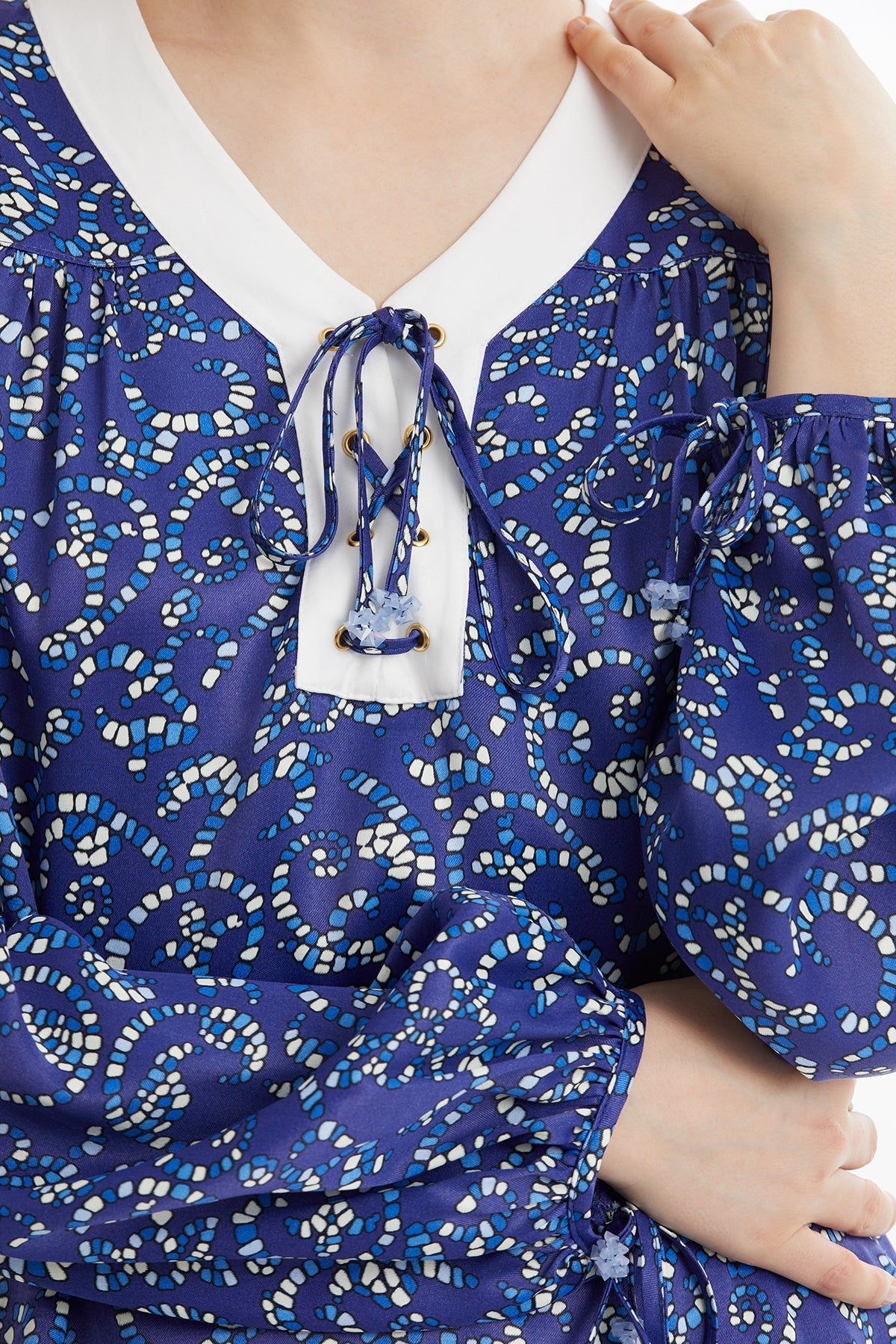 Blue Tie-Neck Blouse Skirt Set