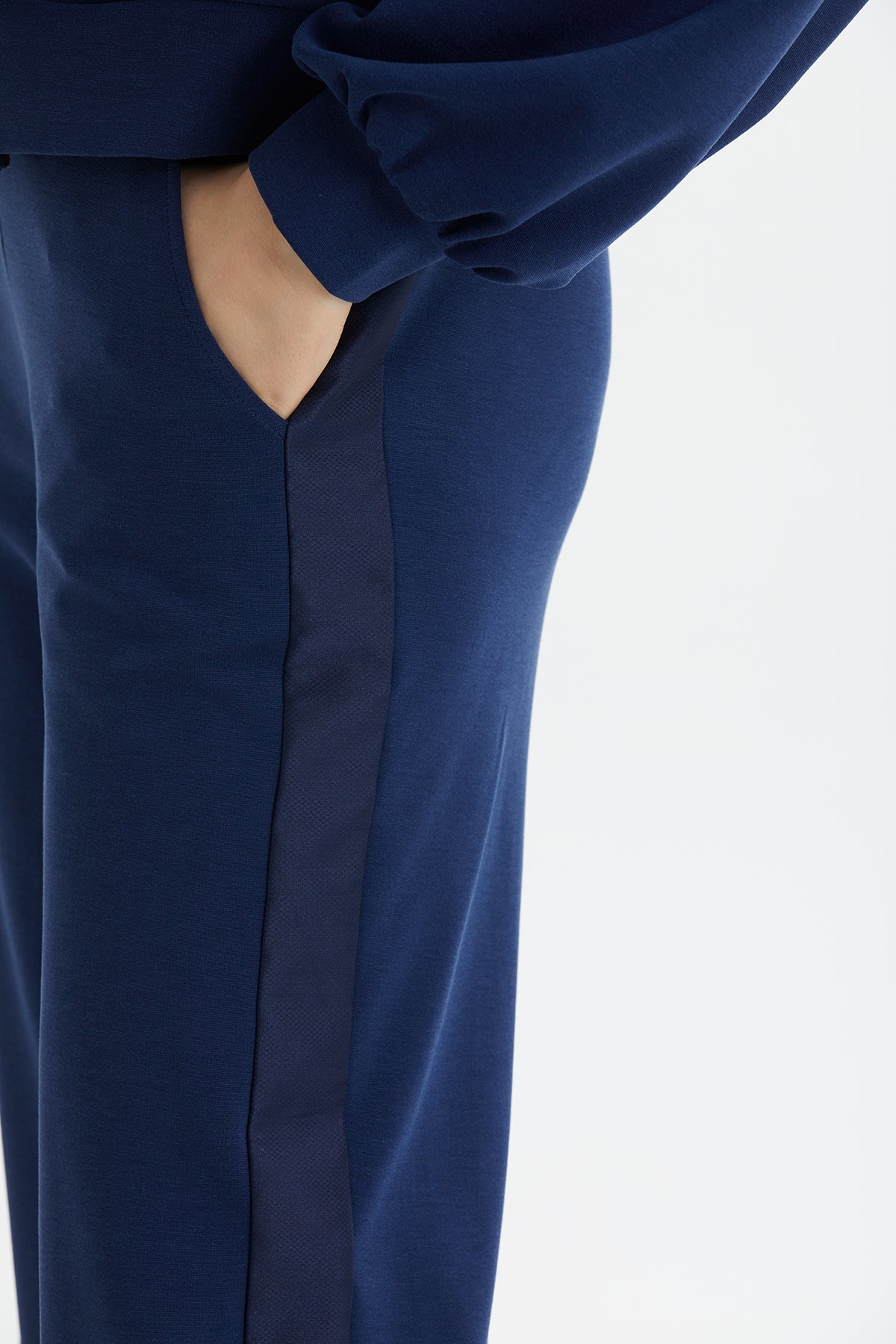 Dark Navy Zip-Closure Elastic Waist Sweatshirt Set