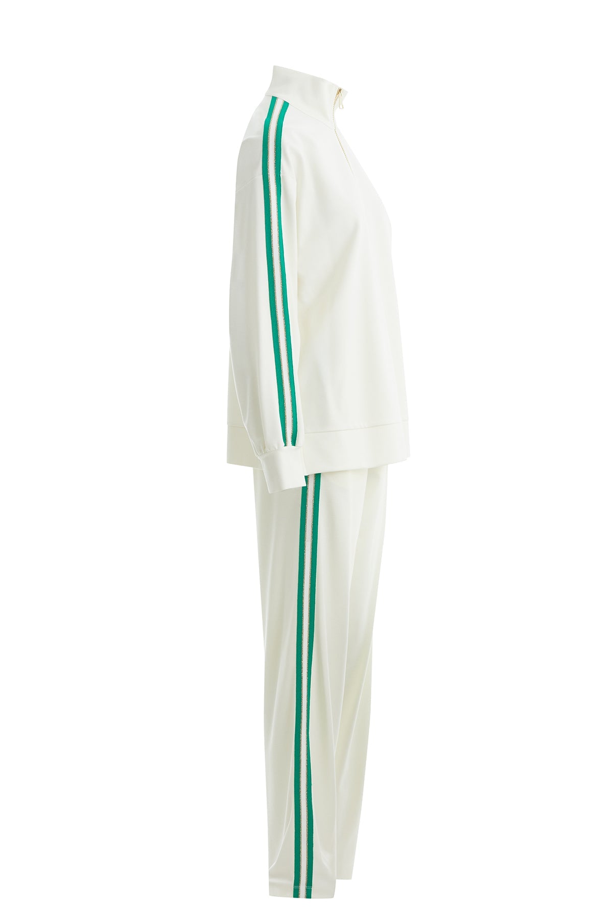 Ecru Knit-Detail Top and Pants Sweatshirt Set
