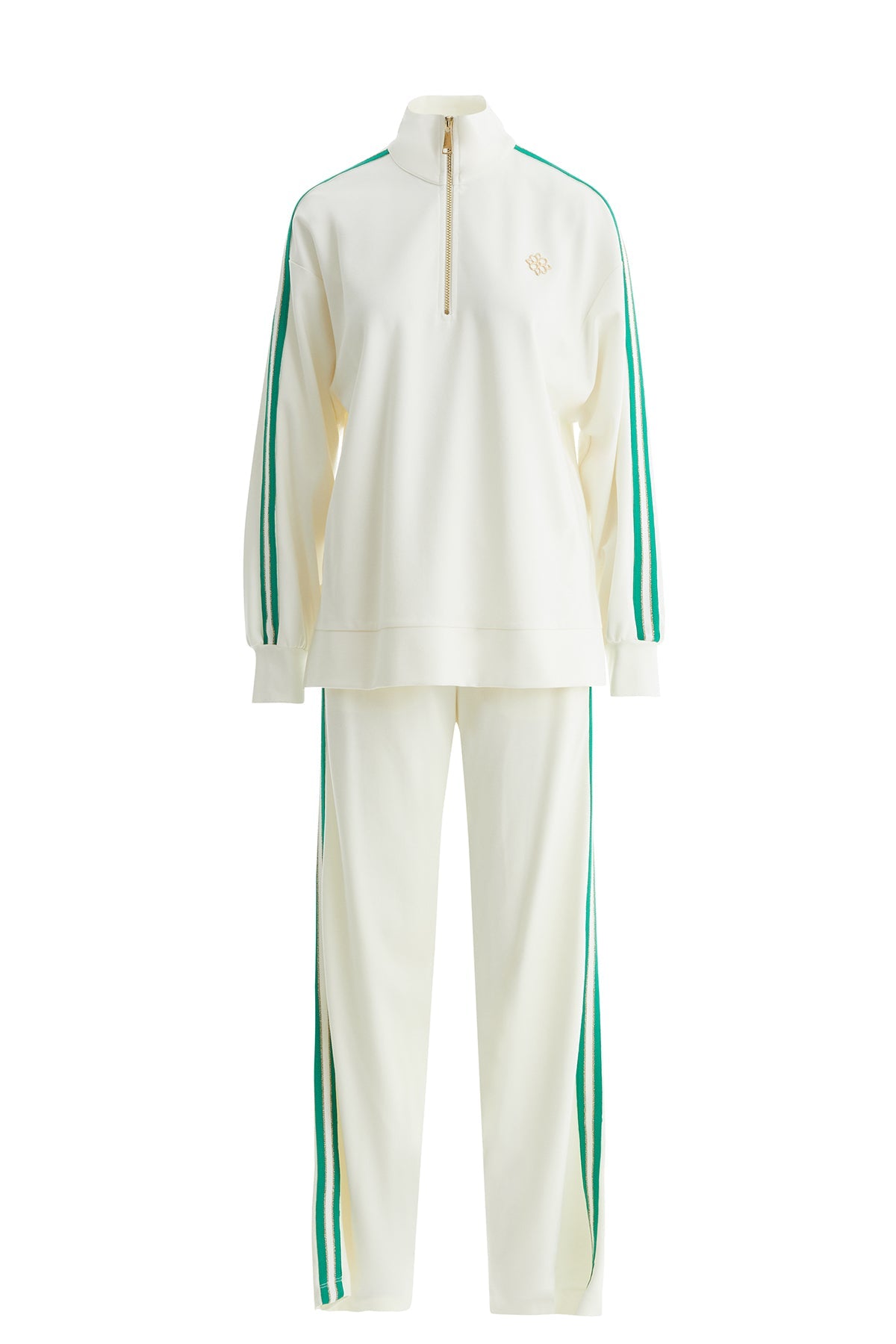 Ecru Knit-Detail Top and Pants Sweatshirt Set