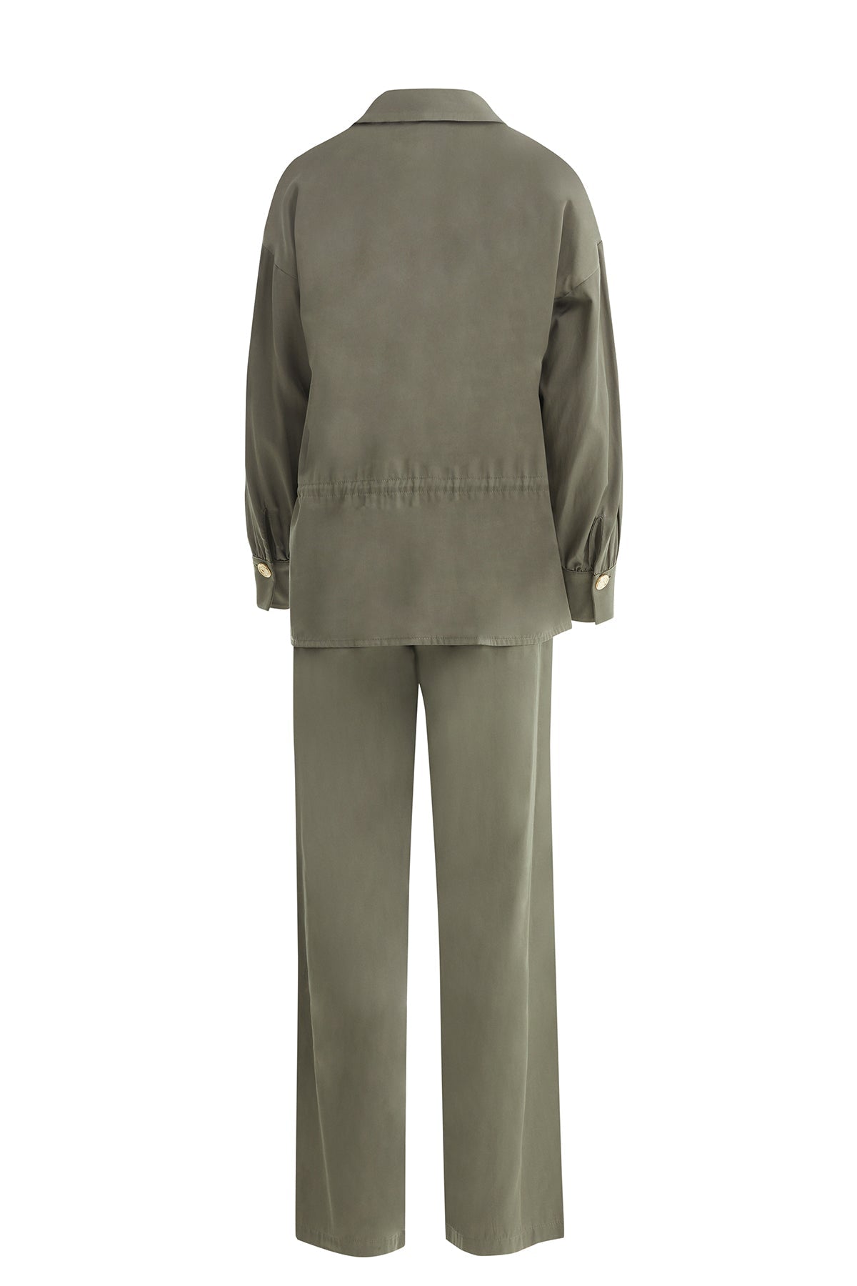 Green Gathered Waist Blouse Trouser Set