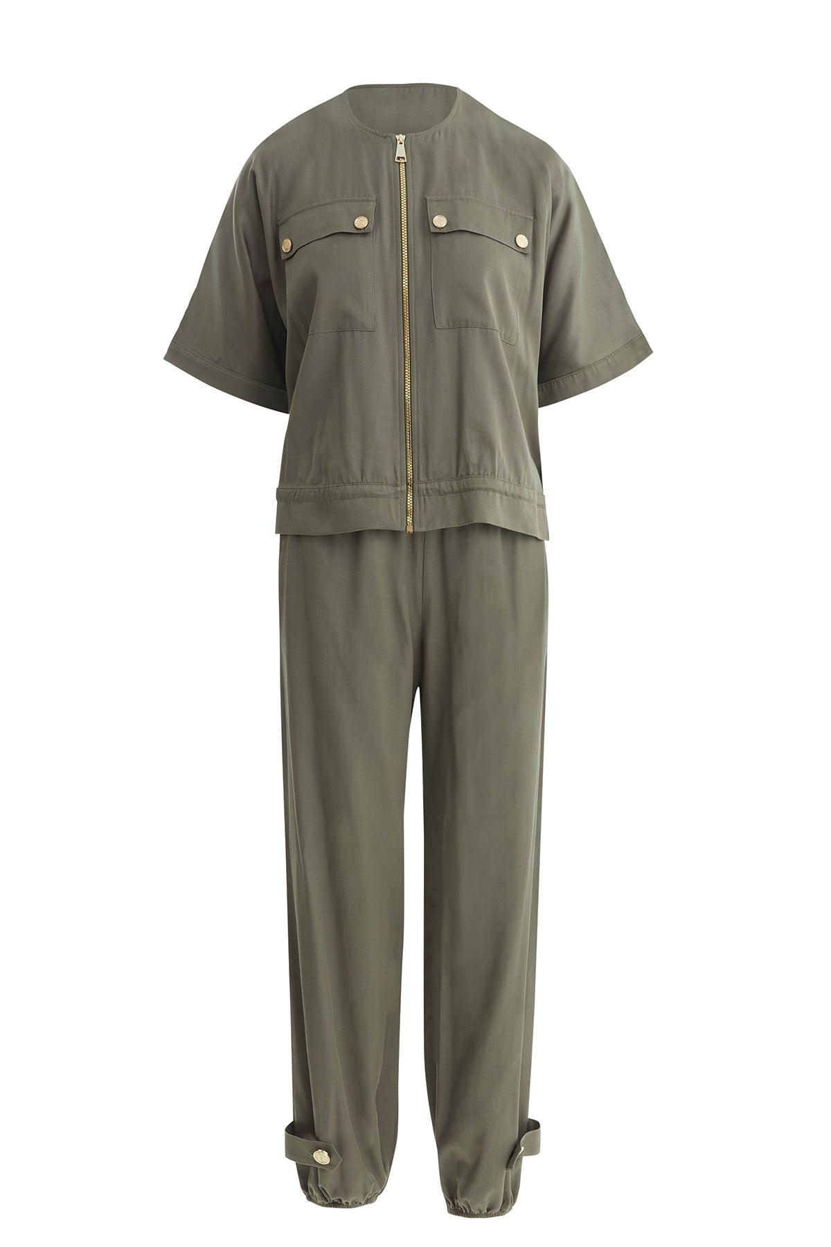 Green Gathered Waist Jacket Track Set