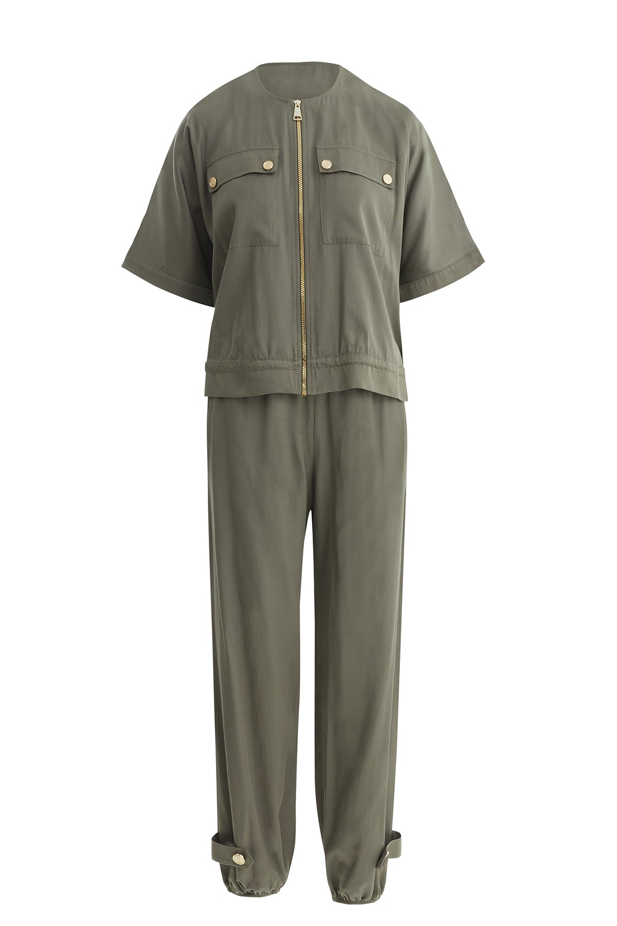 Green Gathered Waist Jacket Track Set
