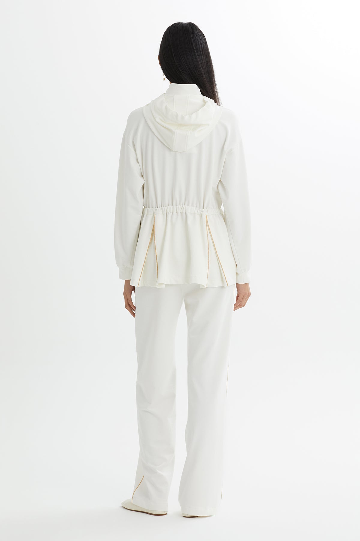 Ecru Hooded Drawstring Waist Sweat Set