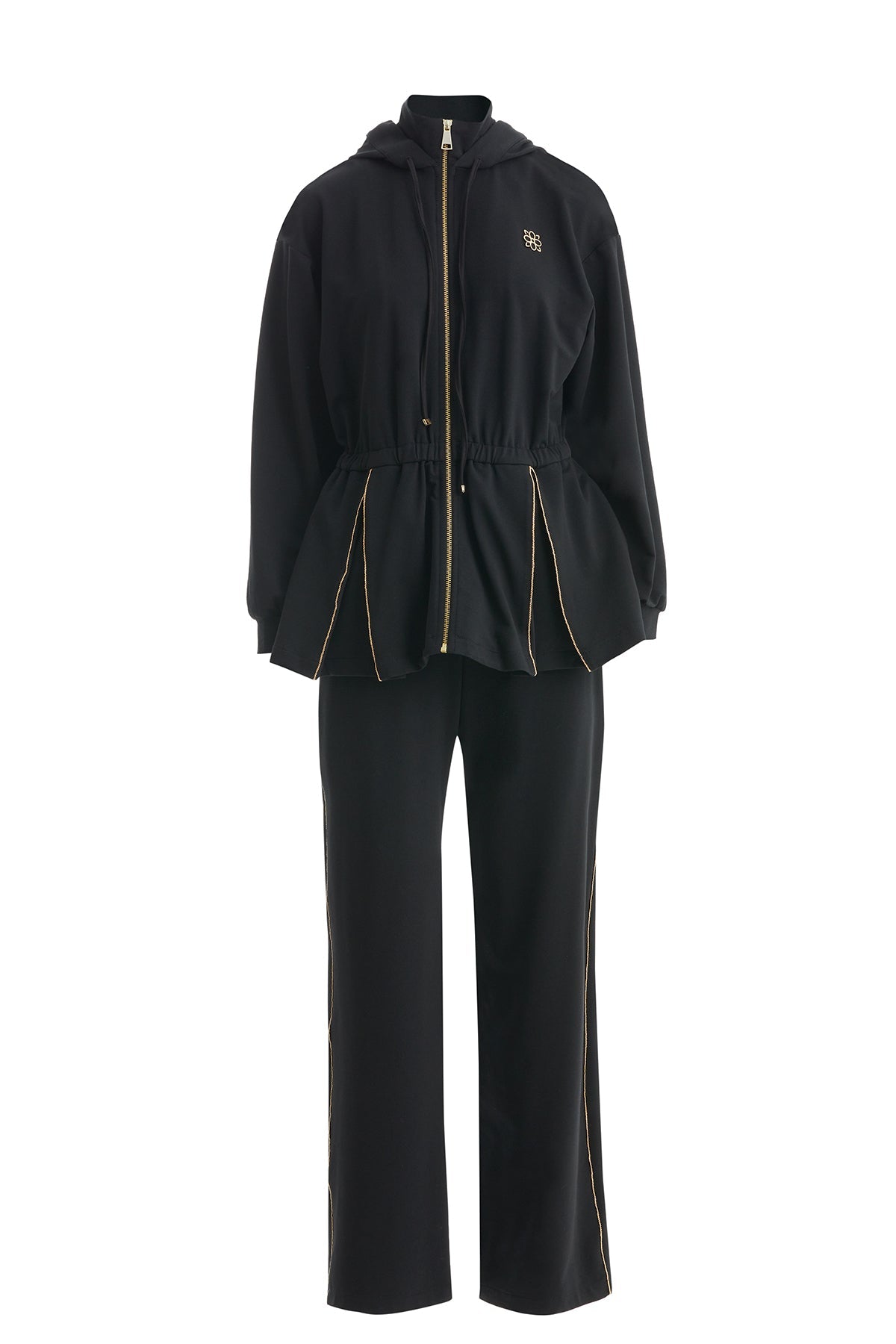 Black Hooded Drawstring Waist Sweat Set