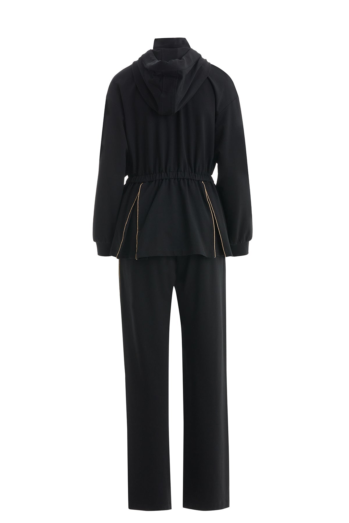 Black Hooded Drawstring Waist Sweat Set